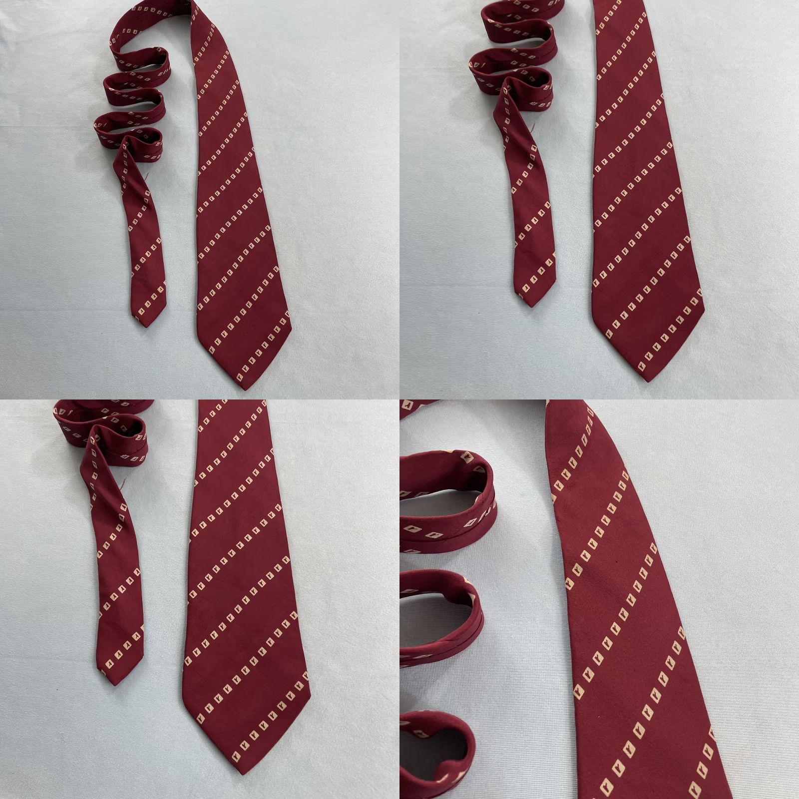 Vintage Renoma Paris France Silk Tie Red White R Motif Abstract Repp Stripe vtg 4x59 Capsule Wide Necktie Size ONE SIZE - 9 Thumbnail