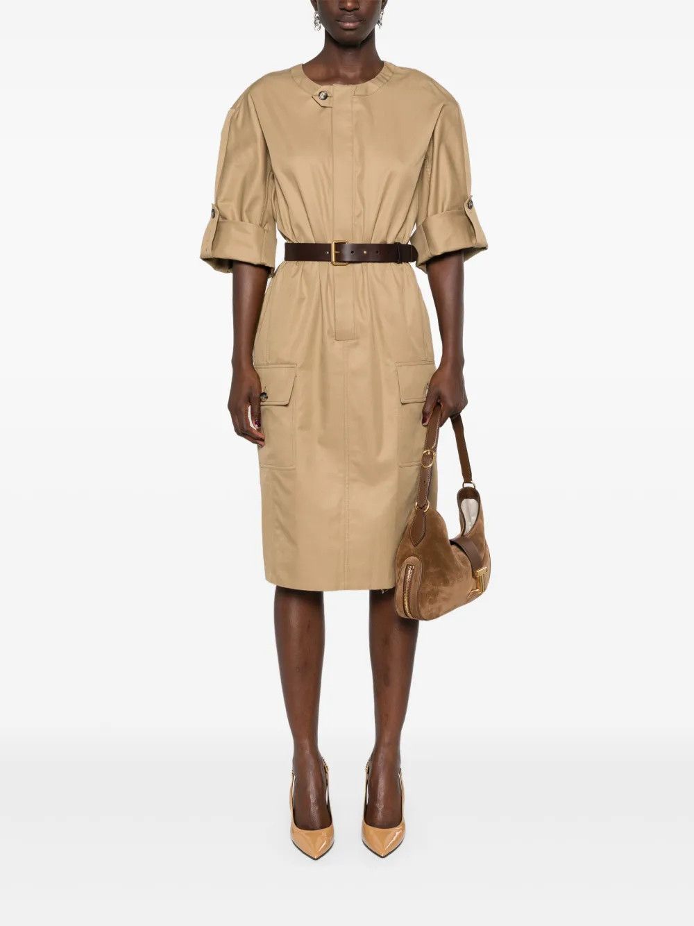 Saint Laurent Paris o1y0126 Midi Dress in Beige Size M / US 6-8 / IT 42-44 - 5 Thumbnail