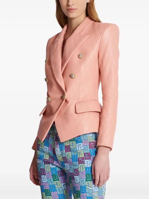 Balmain o1s1wg110825 Quilted Lambskin Jacket in Pink Size L / US 10 / IT 46 - 4 Thumbnail