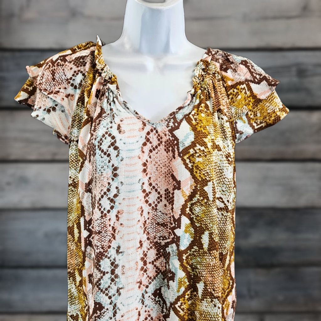 Wrangler Wrangler Retro Womens Blouse Shirt Pink Brown Snakeskin Print Short Sleeve Size M Medium Size M / US 6-8 / IT 42-44 - 1 Thumbnail