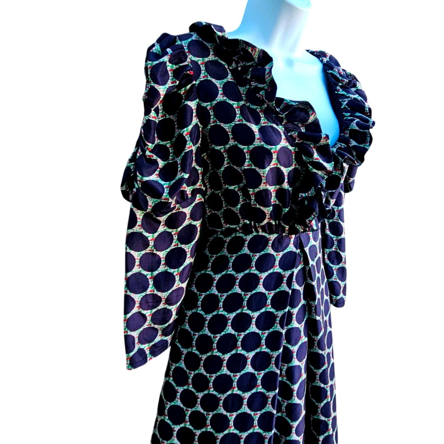 Tsumori Chisato Tsumori Chisato Silk Ruffle Dress Navy Dot Print Size M Fits Size M / US 6-8 / IT 42-44 - 8 Thumbnail