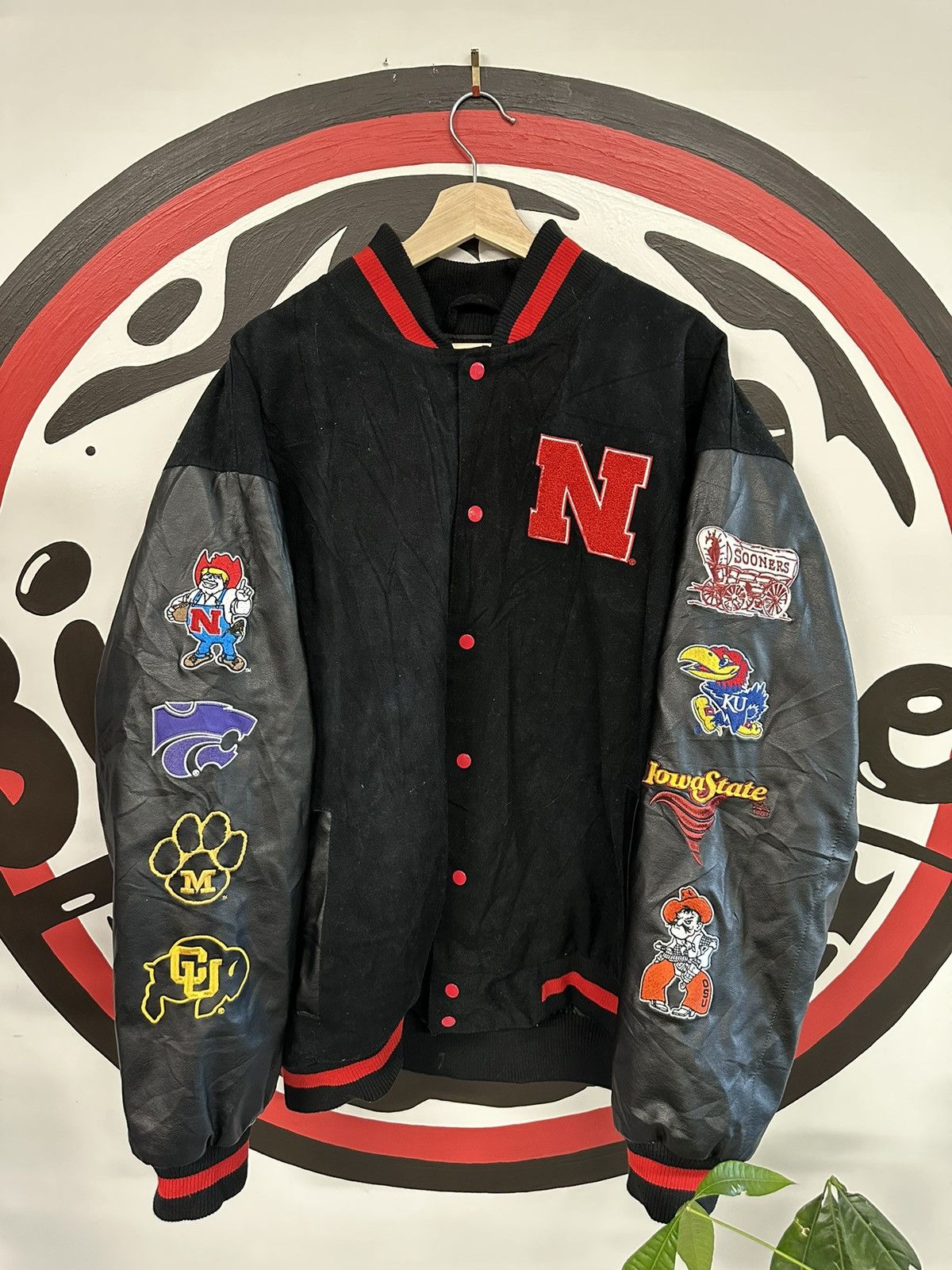 image of Collegiate x Steve And Barrys Y2K Steve & Barry’S Big 8 Conference Varsity Jacket in Black (Size XL