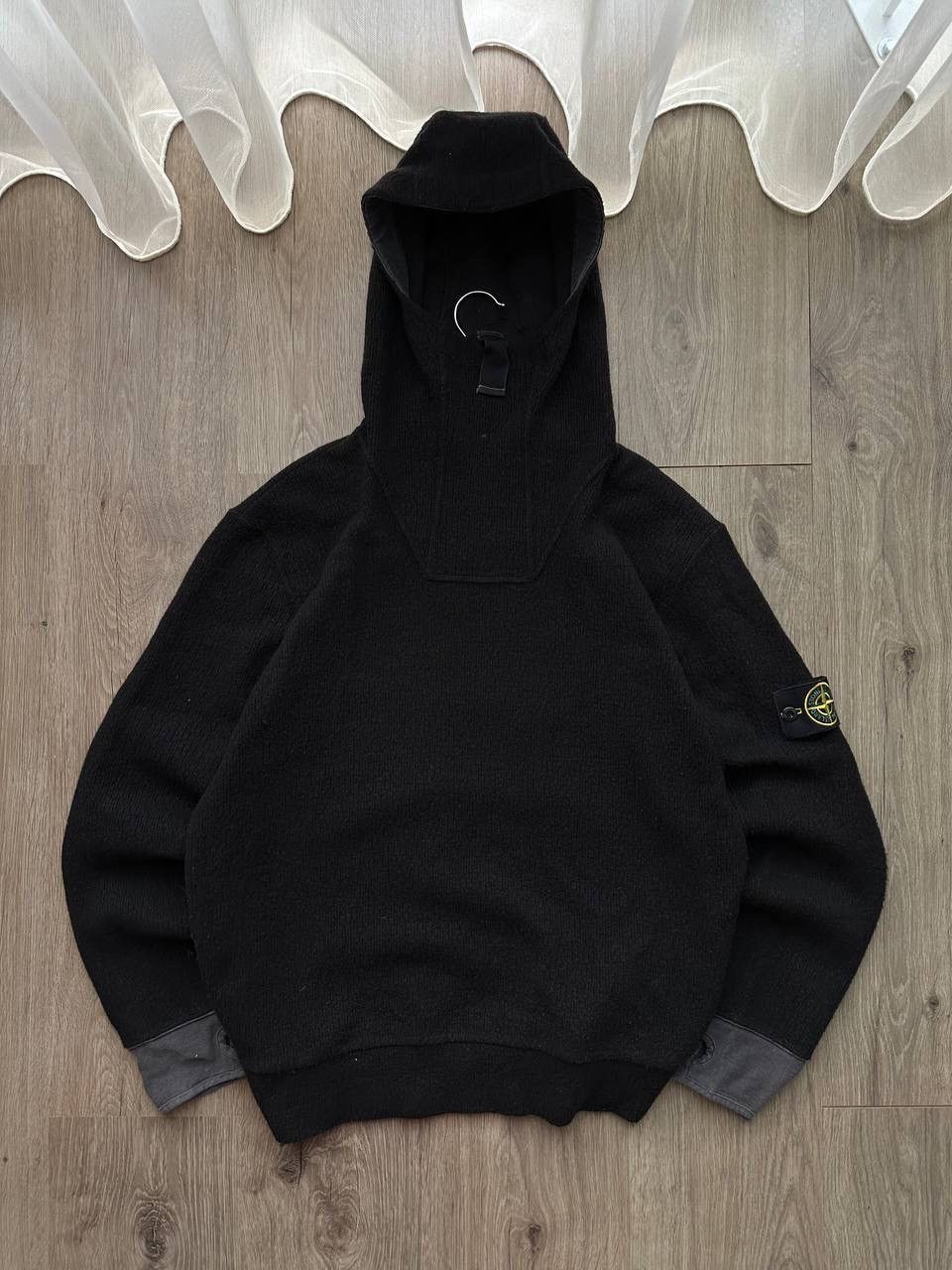 Stone Island × Vintage Vintage Stone Island Ninja Black Wool Hoodie Size US L / EU 52-54 / 3 - 4 Thumbnail