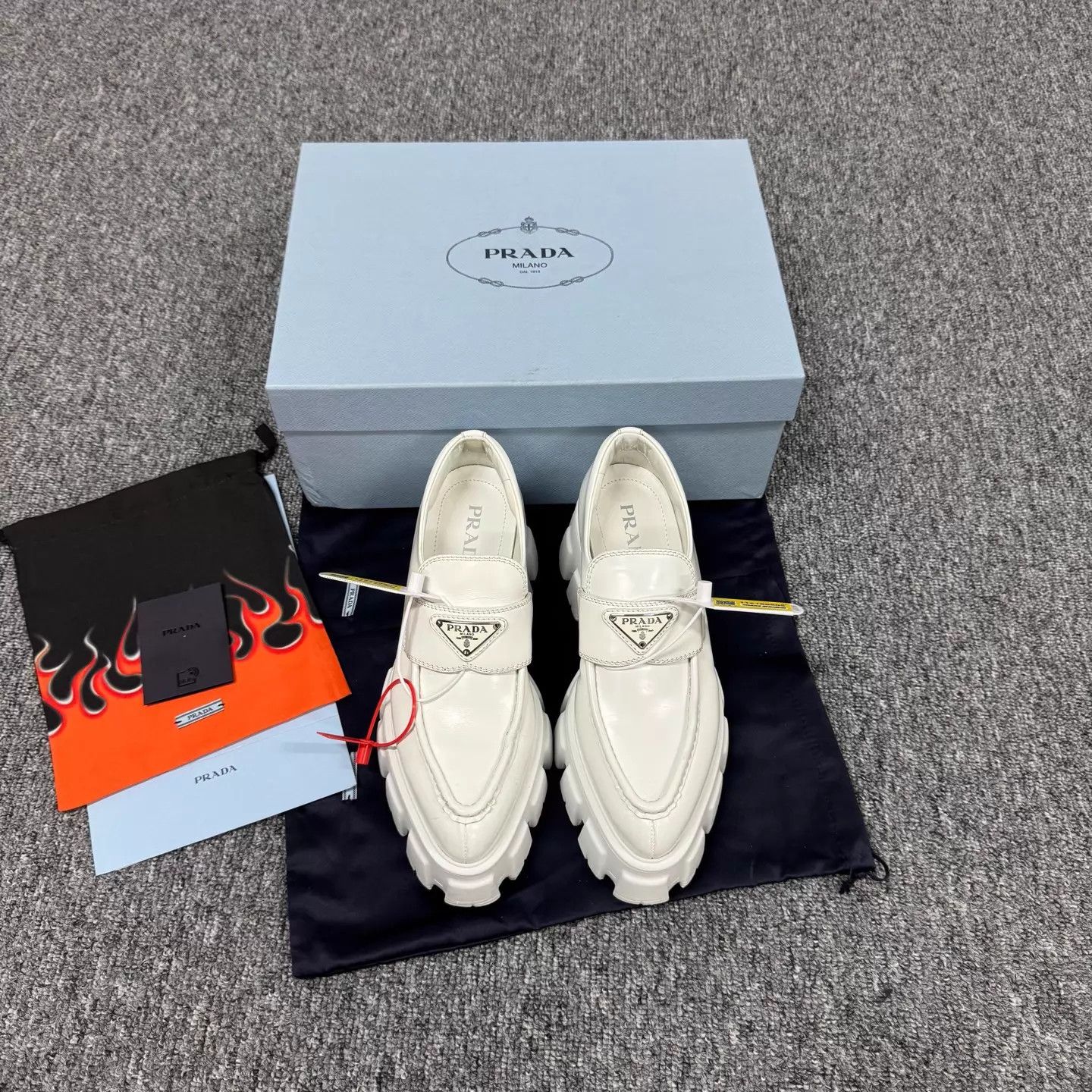 Prada Prada White Triangle Logo Platform Loafers 37.5 99 New Size US 7 / IT 37 - 2 Thumbnail