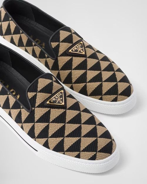Prada o1w1db11124 Embroidered Fabric Slip Ons in Black/Beige Size US 9 / IT 39 - 6 Thumbnail