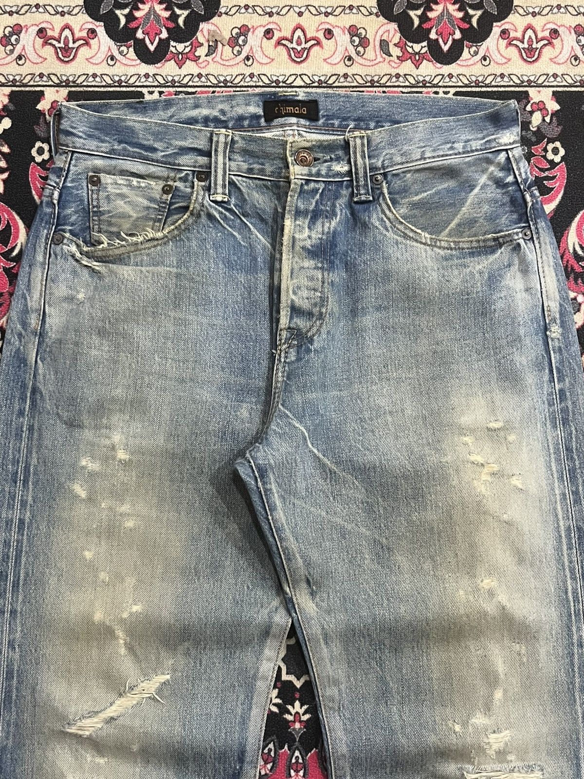 Chimala Japanese Brand Chimala Blue Washed Distressed Selvedge Jeans Size US 29 - 4 Thumbnail