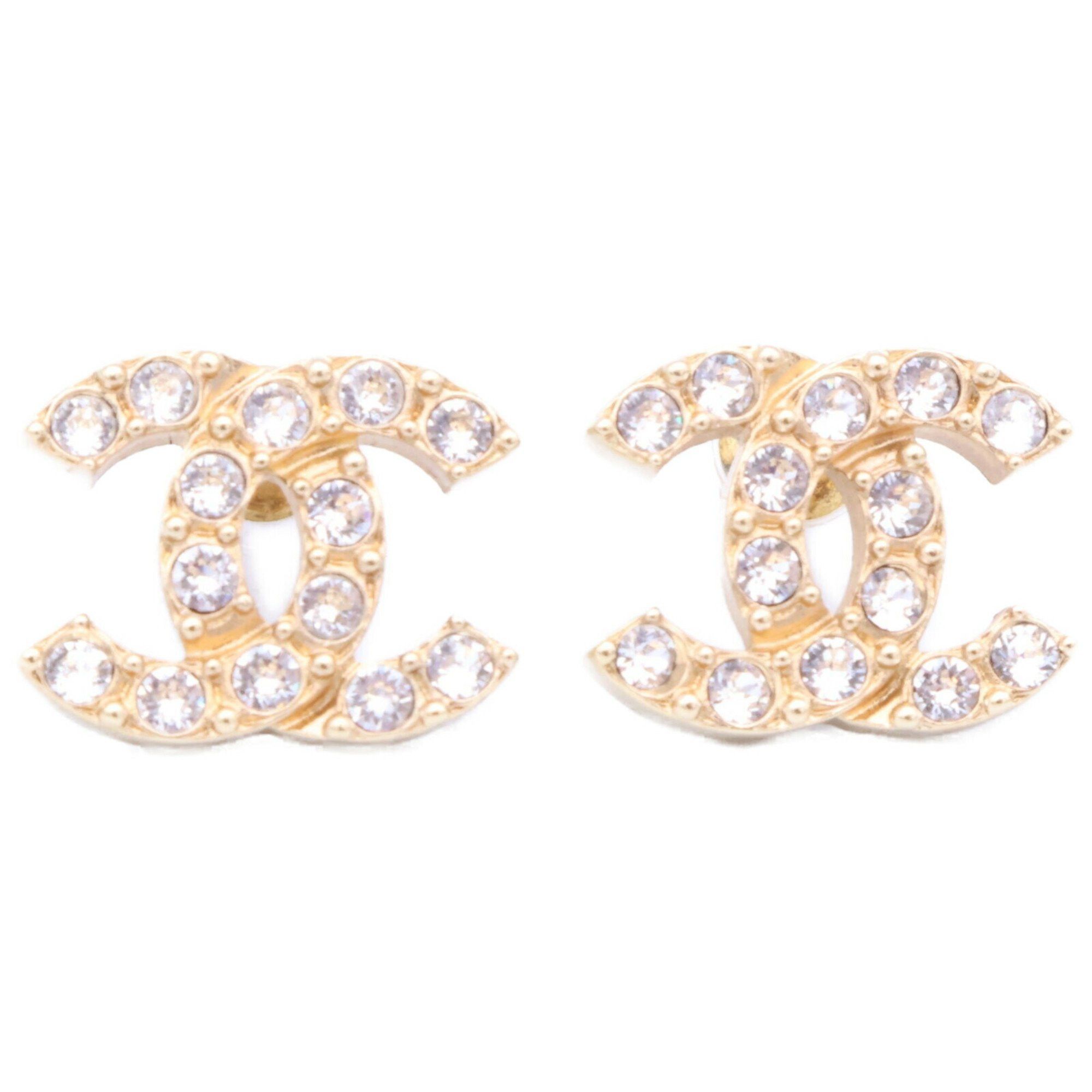 image of Chanel L22P Coco Mark Rhinestone Earrings, Gold, Rhinestone, Women's