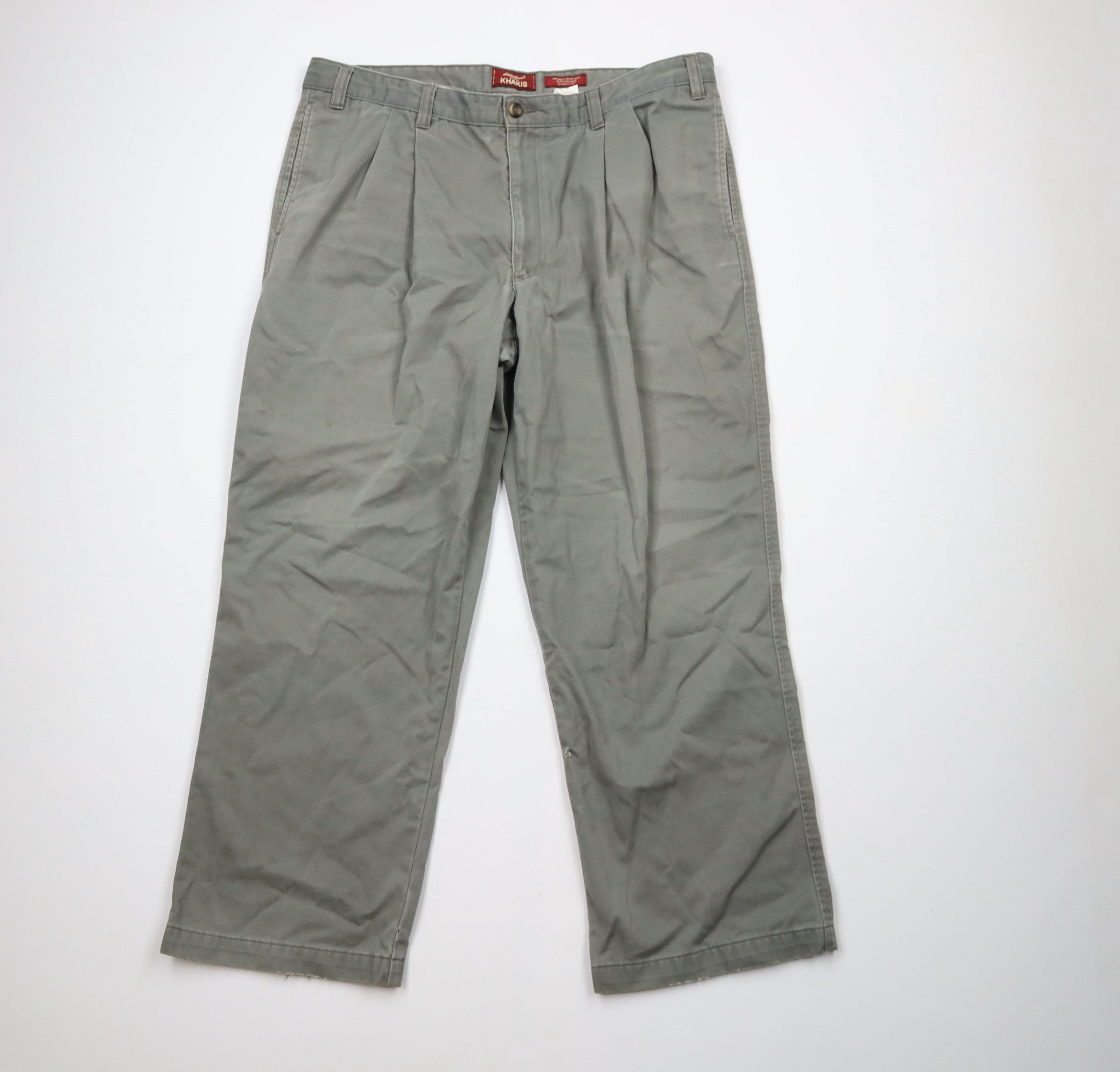 Eddie Bauer × Vintage Vintage 90s Eddie Bauer Pleated Wide Leg Chino Pants Green Size US 40 / EU 56 - 1 Thumbnail