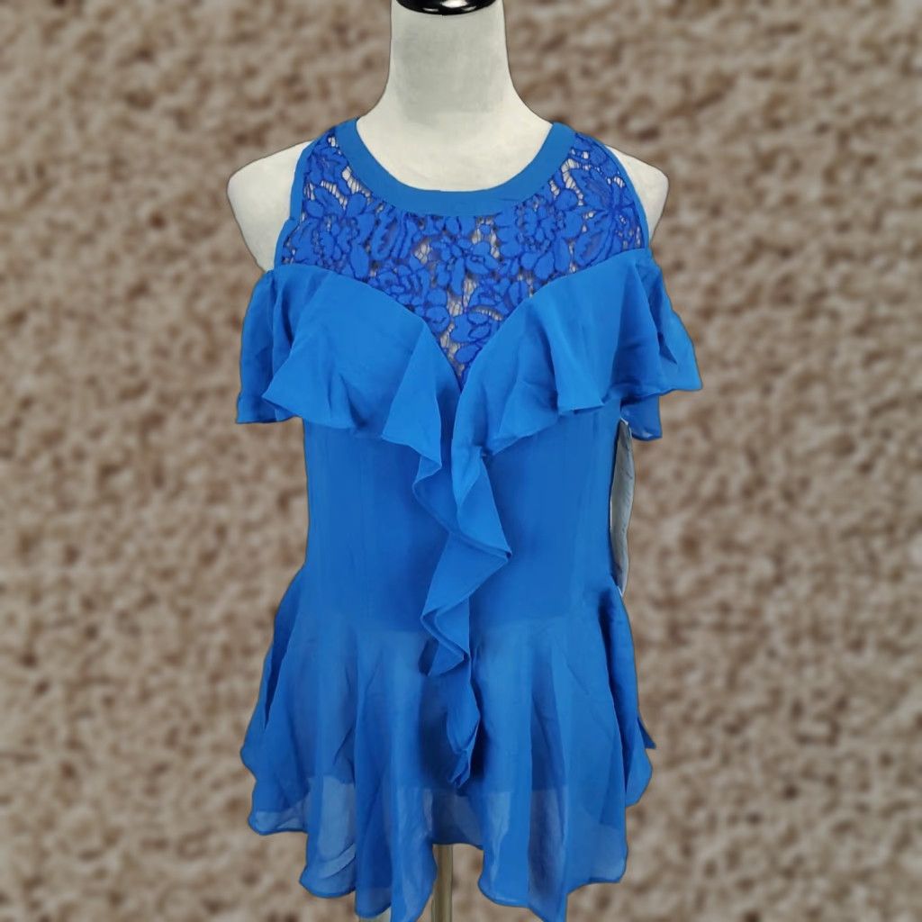 Vintage VINTAGE New Womens Top Size 6 Blue Ruffled Lace Accent Sheer Lined Zipped Back NWT Size M / US 6-8 / IT 42-44 - 1 Thumbnail