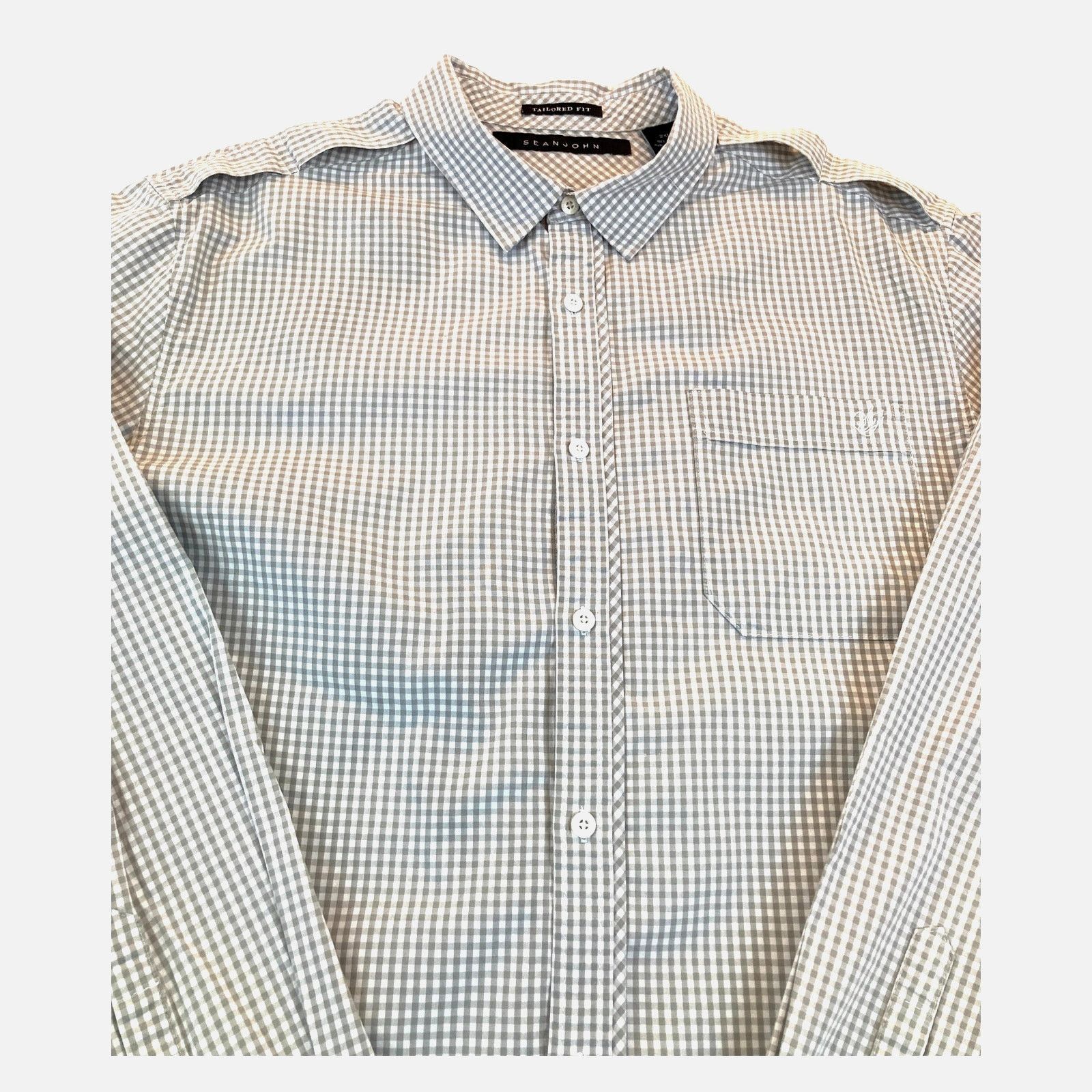 Sean John Sean John 2XL Long Sleeve Tailored Shirt Pocket Gray Check Size US XXL / EU 58 / 5 - 3 Thumbnail
