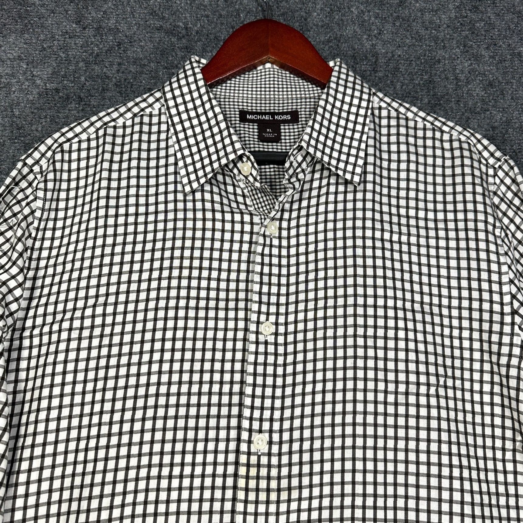 Michael Kors Michael Kors Shirt Mens XL Button-Up Brown White Check Cotton Long Sleeve Size US XL / EU 56 / 4 - 5 Thumbnail