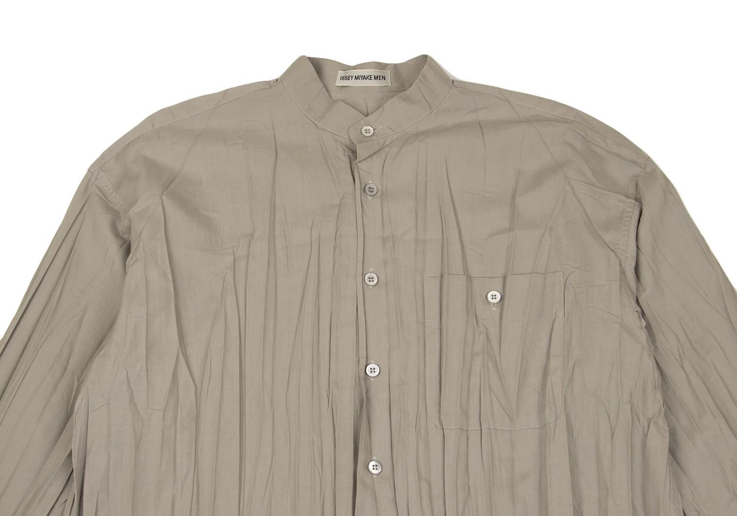 Issey Miyake Band Collar Pleated Shirt in Gray, Size M Size US M / EU 48-50 / 2 - 2 Thumbnail