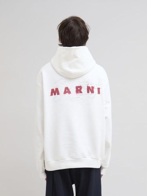Marni o1w1db11125 Logo Print Cotton Hoodie in White Size US L / EU 52-54 / 3 - 2 Thumbnail