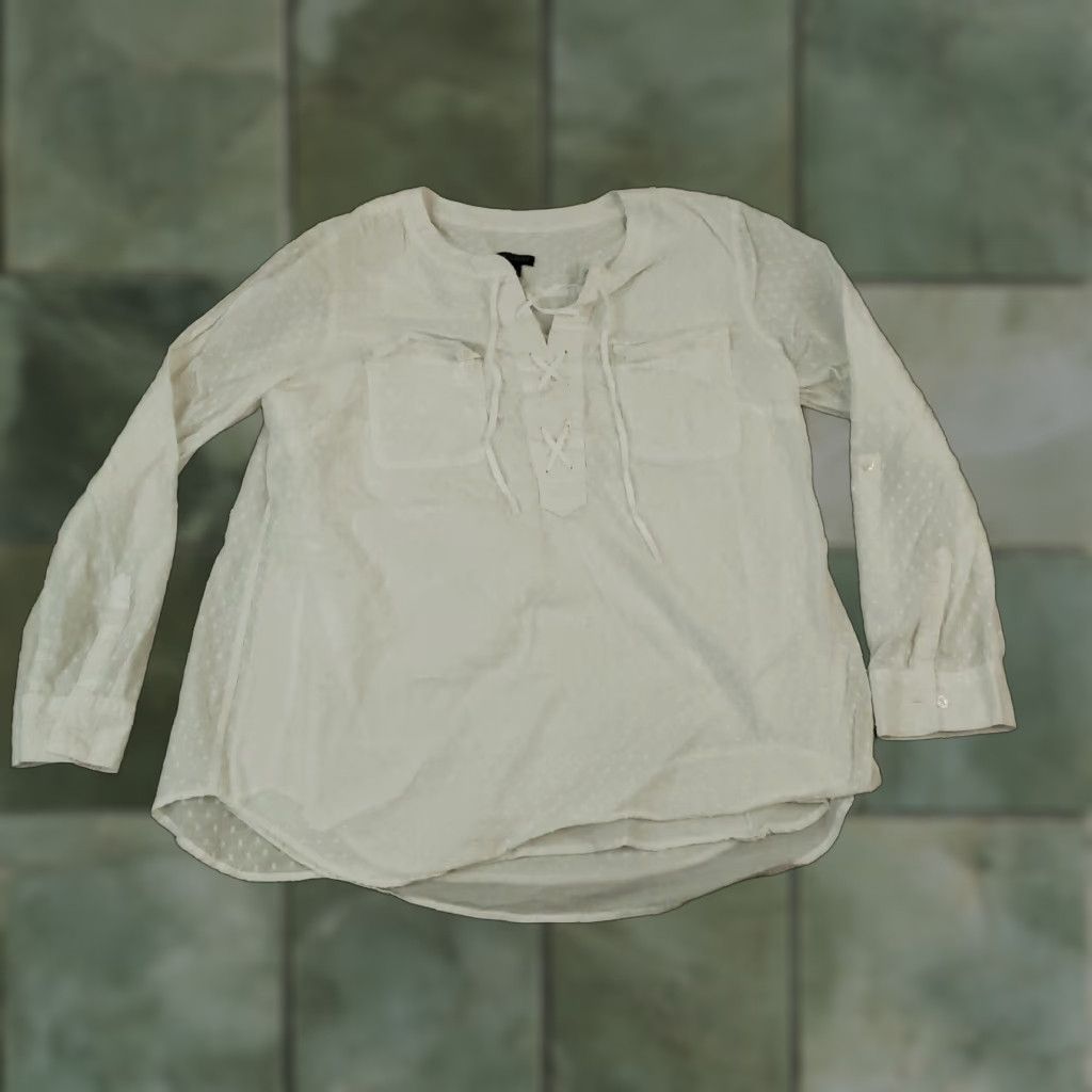 Talbots Talbots White Dots Blouse Womens XL Long Sleeve Lace Up Chiffon Size XL / US 12-14 / IT 48-50 - 1 Thumbnail