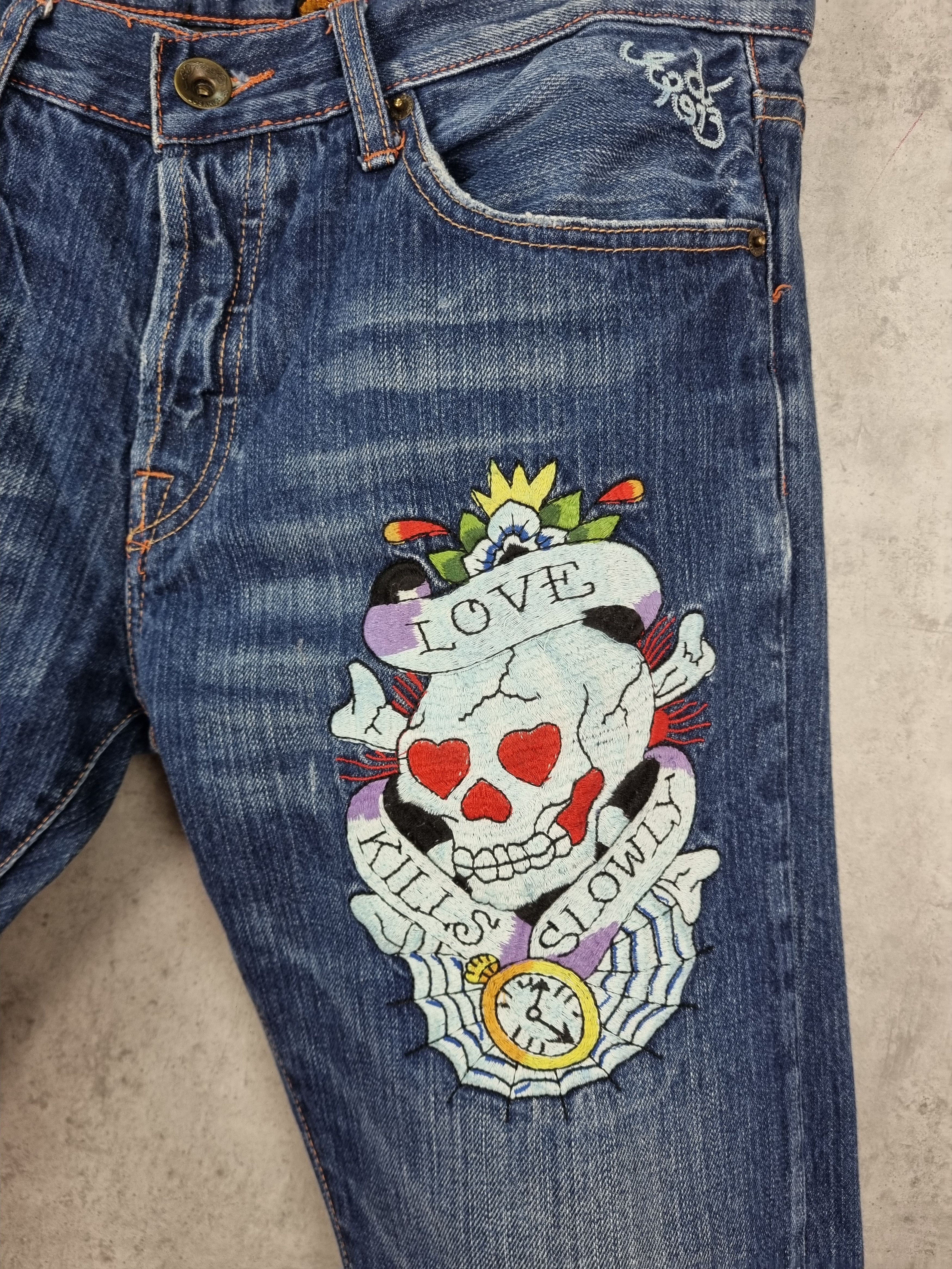 Christian Audigier × Ed Hardy Kills Slowly Love Embroidered Skull Logo by Ed Hardy Jeans Size US 34 / EU 50 - 3 Thumbnail