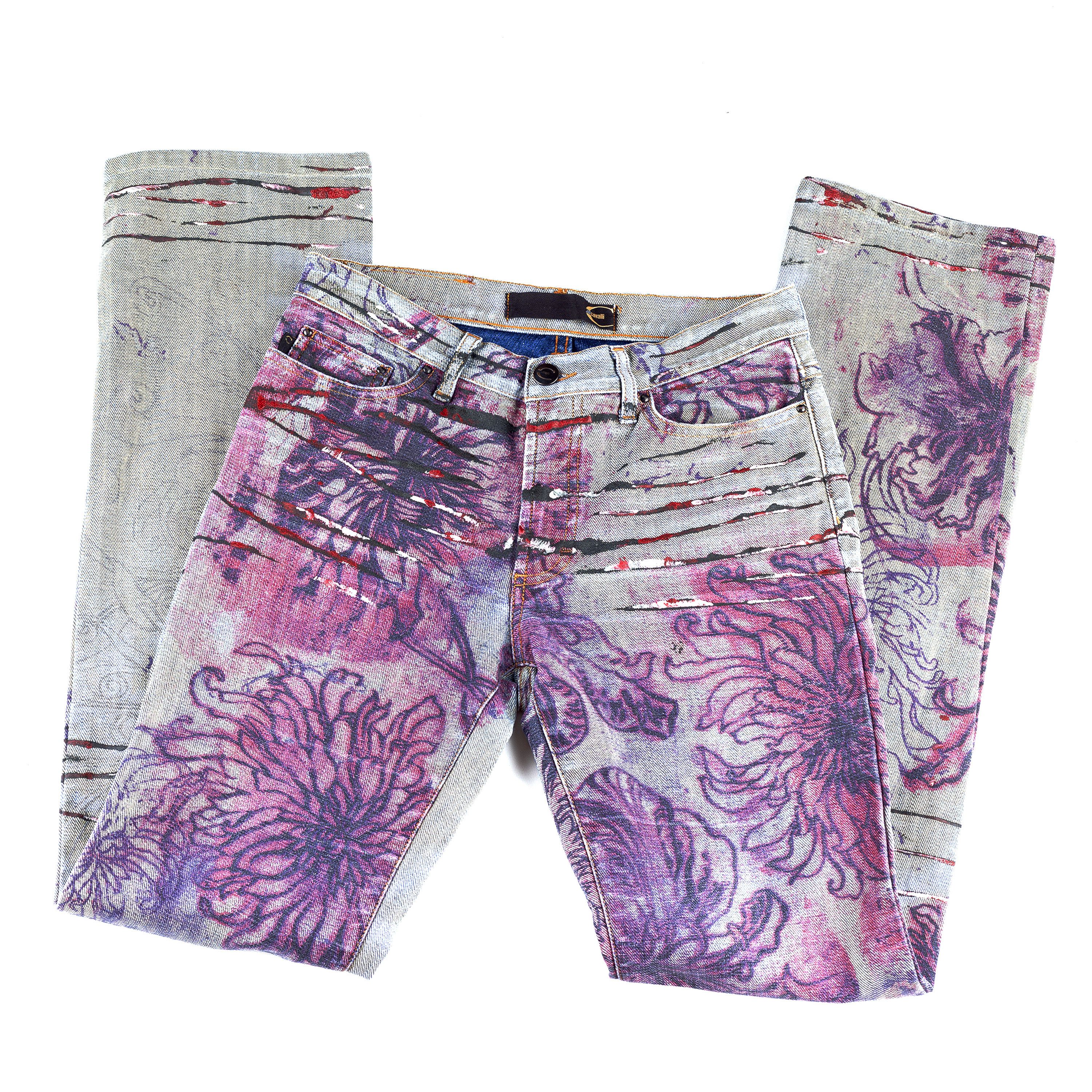 Just Cavalli Just Cavalli Scars Flowers Vintage Abstract Denim Jeans (XS) Size 27" / US 4 / IT 40 - 2 Thumbnail