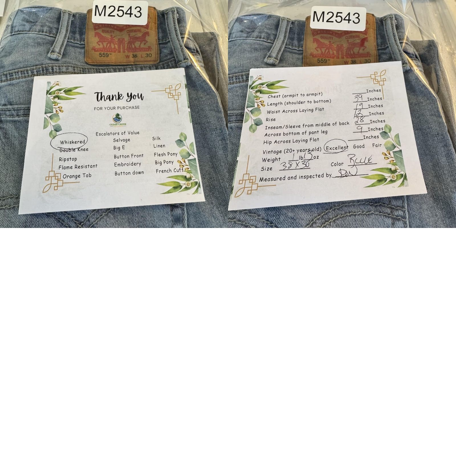 Levi's Levi's 559 Jeans Mens 38x30 Blue Whiskered Relaxed Straight Denim Mid Rise Pants Size US 38 / EU 54 - 8 Thumbnail