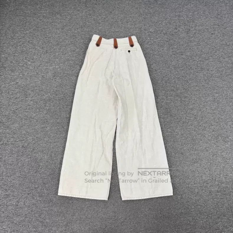 Loewe Loewe Ivory High-waisted Leather Trim Linen Wide Leg Pants Size 42" / US 20 - 2 Thumbnail