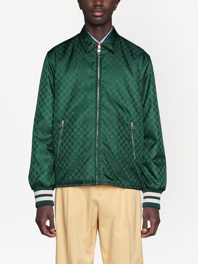 Gucci oc11z1025 Monogram-Pattern Zip-Fastening Jacket in Green Size US L / EU 52-54 / 3 - 3 Thumbnail