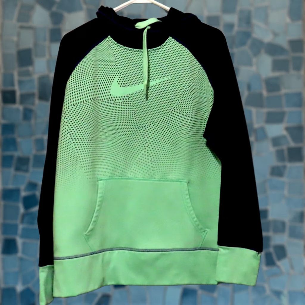 Nike Nike Therma Hoodie Womens XL Green Purple Fleece Raglan Swoosh Geometric Thumb Holes Pullover Size XL / US 12-14 / IT 48-50 - 1 Thumbnail