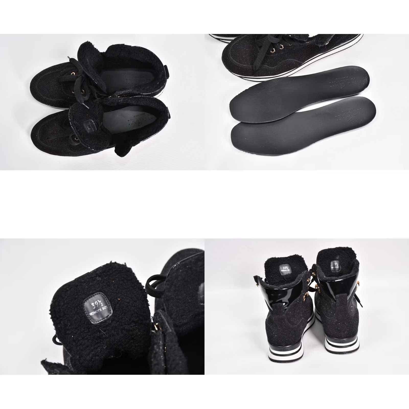 Hogan Hogan Women's High Top Sneakers Black Glitter Leather Ankle Boots size 39.5 Size L / US 10 / IT 46 - 8 Thumbnail