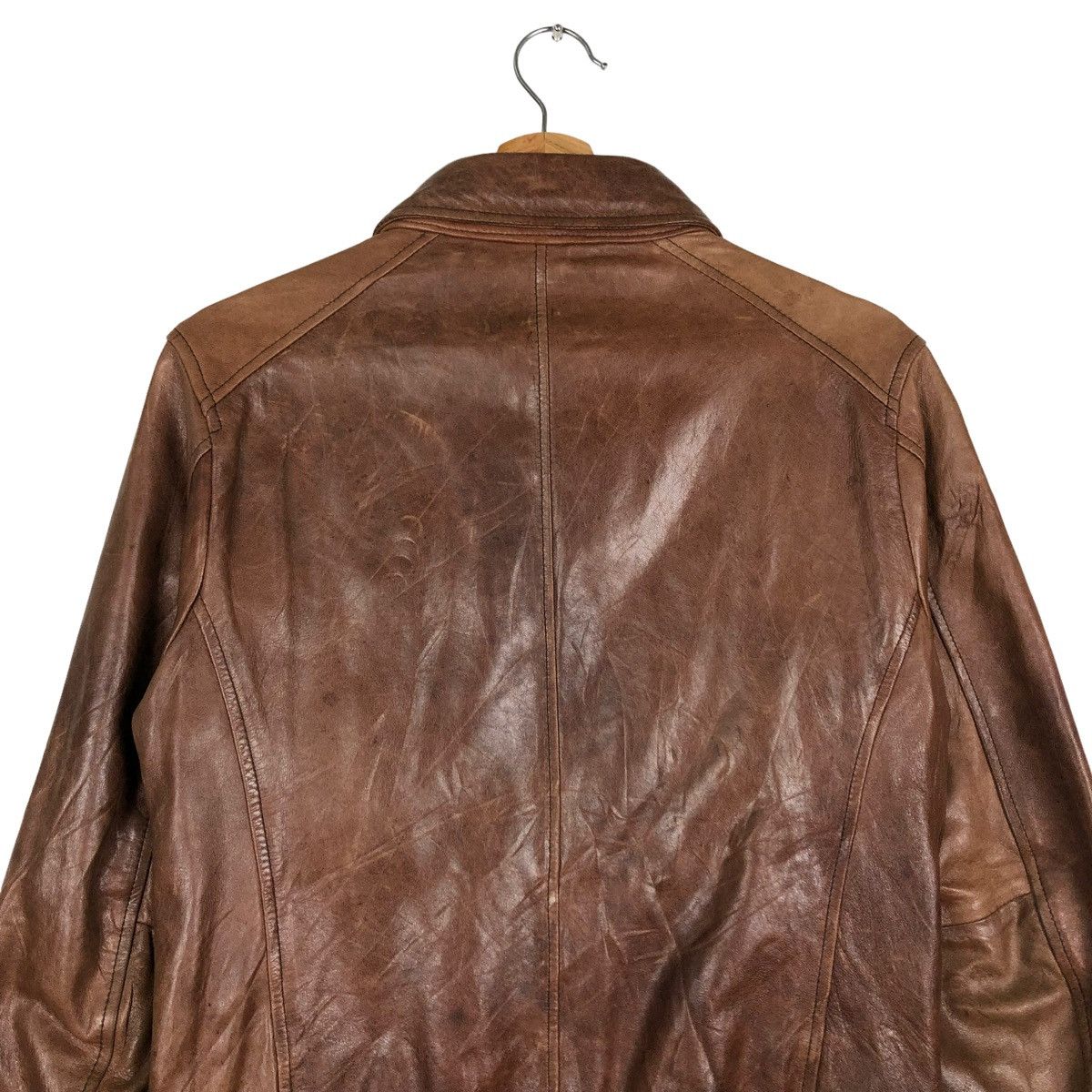Japanese Brand 🔥VINTAGE CROPPED BIKER LEATHER JACKET BANK TANNAGE Size US S / EU 44-46 / 1 - 11 Thumbnail