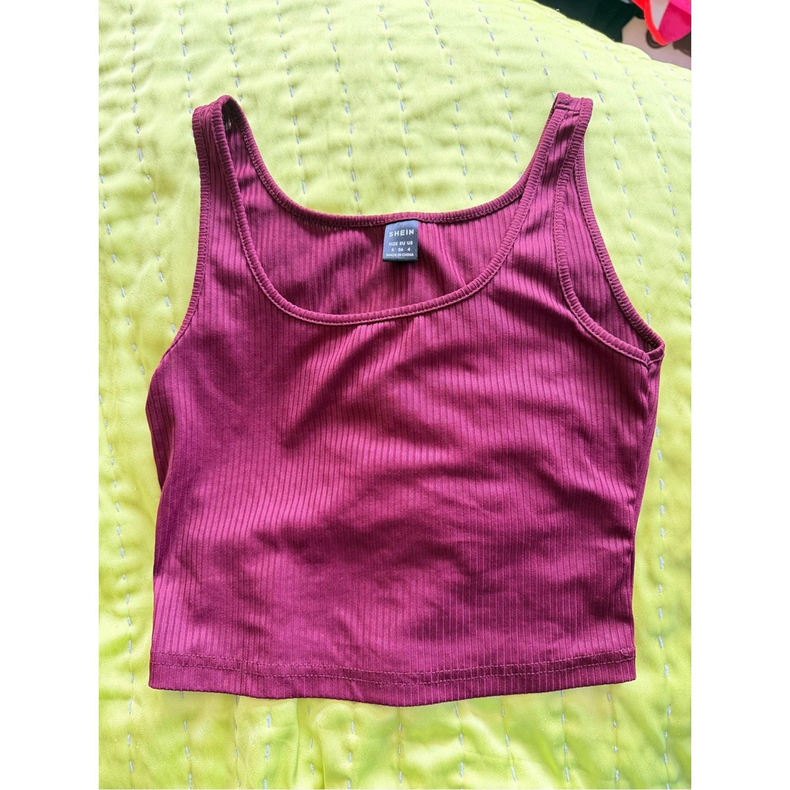 Shein SHEIN Maroon Ribbed Crop Tank Top Size Small EUC Size S / US 4 / IT 40 - 2 Thumbnail