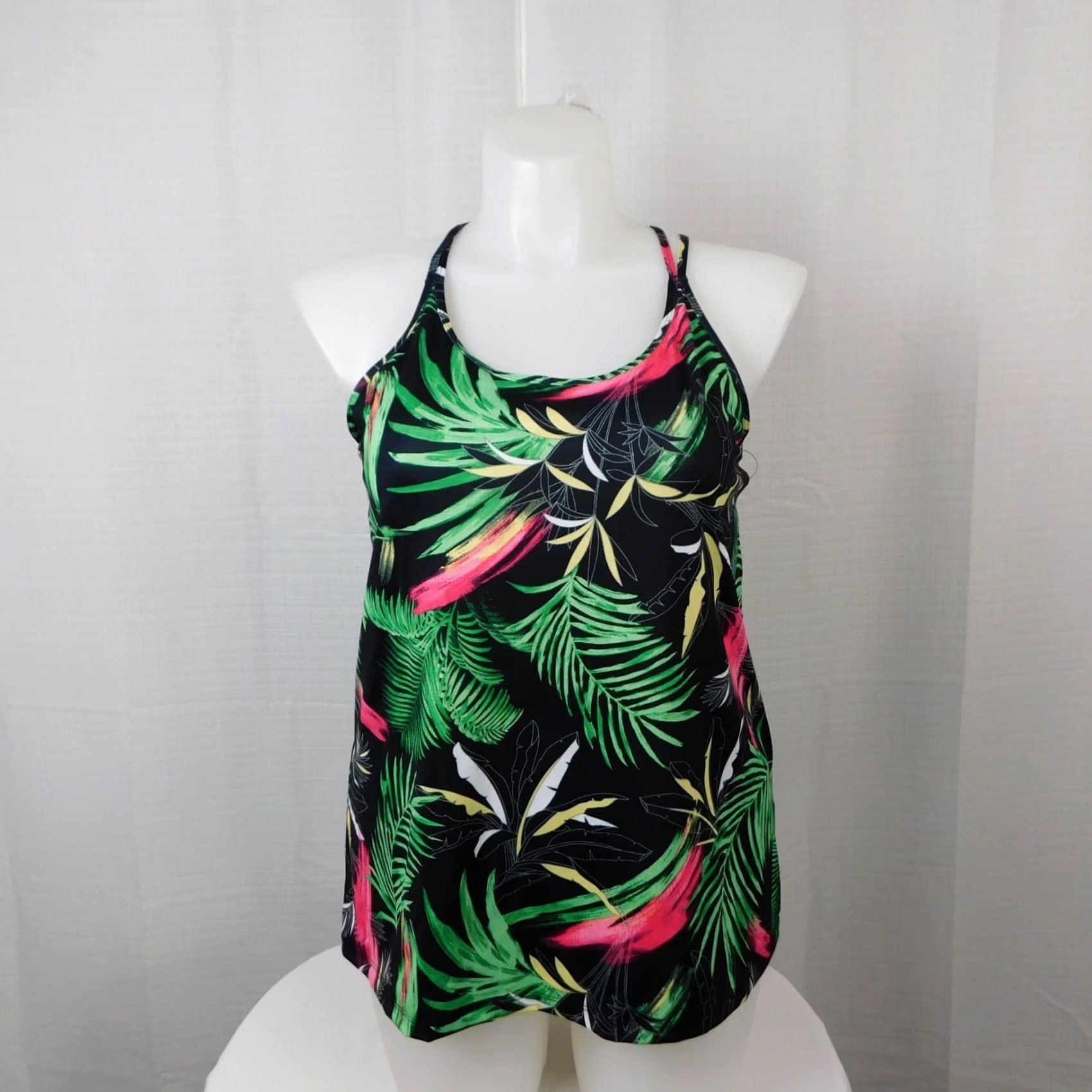 Vintage Ideology Tank Black 2XL Scoop Neck Spaghetti Straps Active X-Back Casual Fitness Gym Yoga Women 2XL Palms Floral Pattern Sleeveless Sleeveless Shirt? Size XXL / US 16-18 / IT 52-54 - 4 Thumbnail