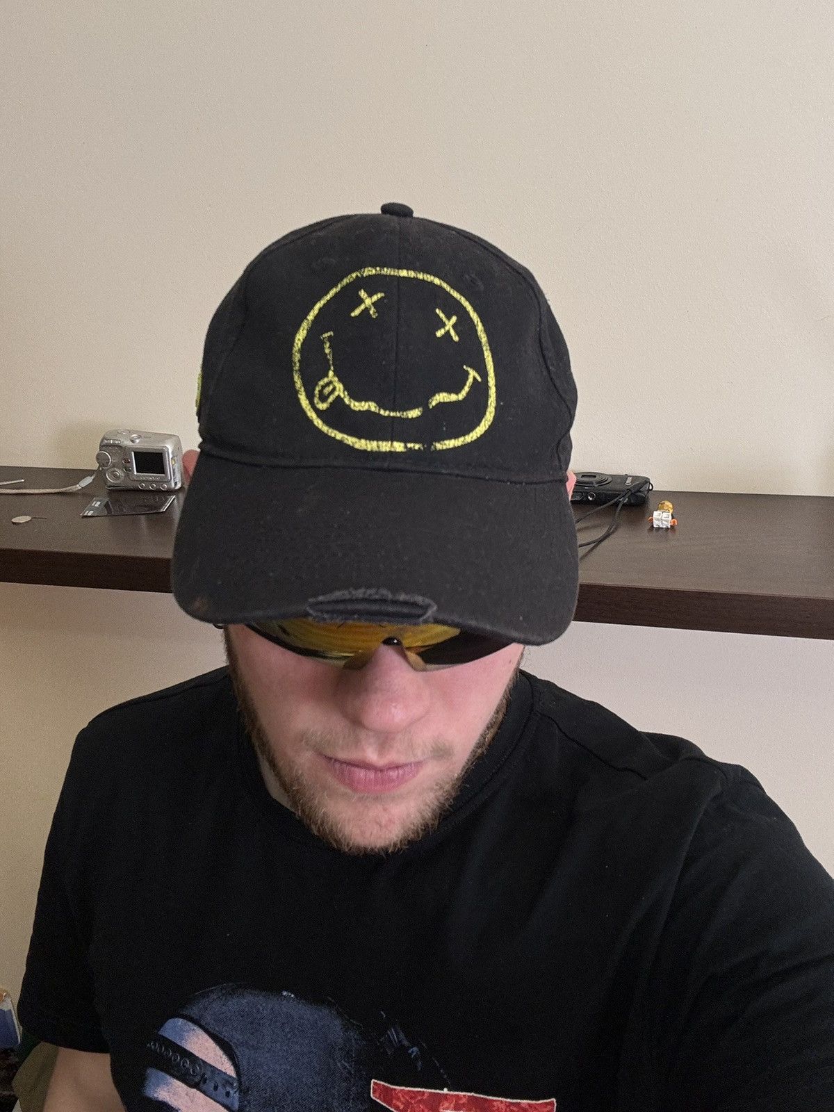 Nirvana Vintage Nirvana Cap Smiley Face Black 2011 Grunge Rock Band Size ONE SIZE - 5 Thumbnail