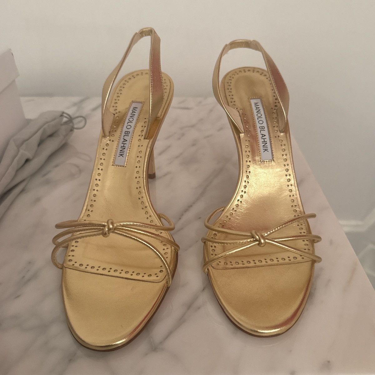 Manolo Blahnik Gold Sareta Heeled Sandal Size US 9 / IT 39 - 1 Thumbnail
