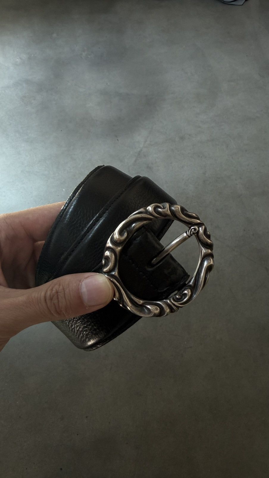 Chrome Hearts RARE! Chrome Hearts Black Leather Scroll Ring Belt Size 32 - 1 Thumbnail