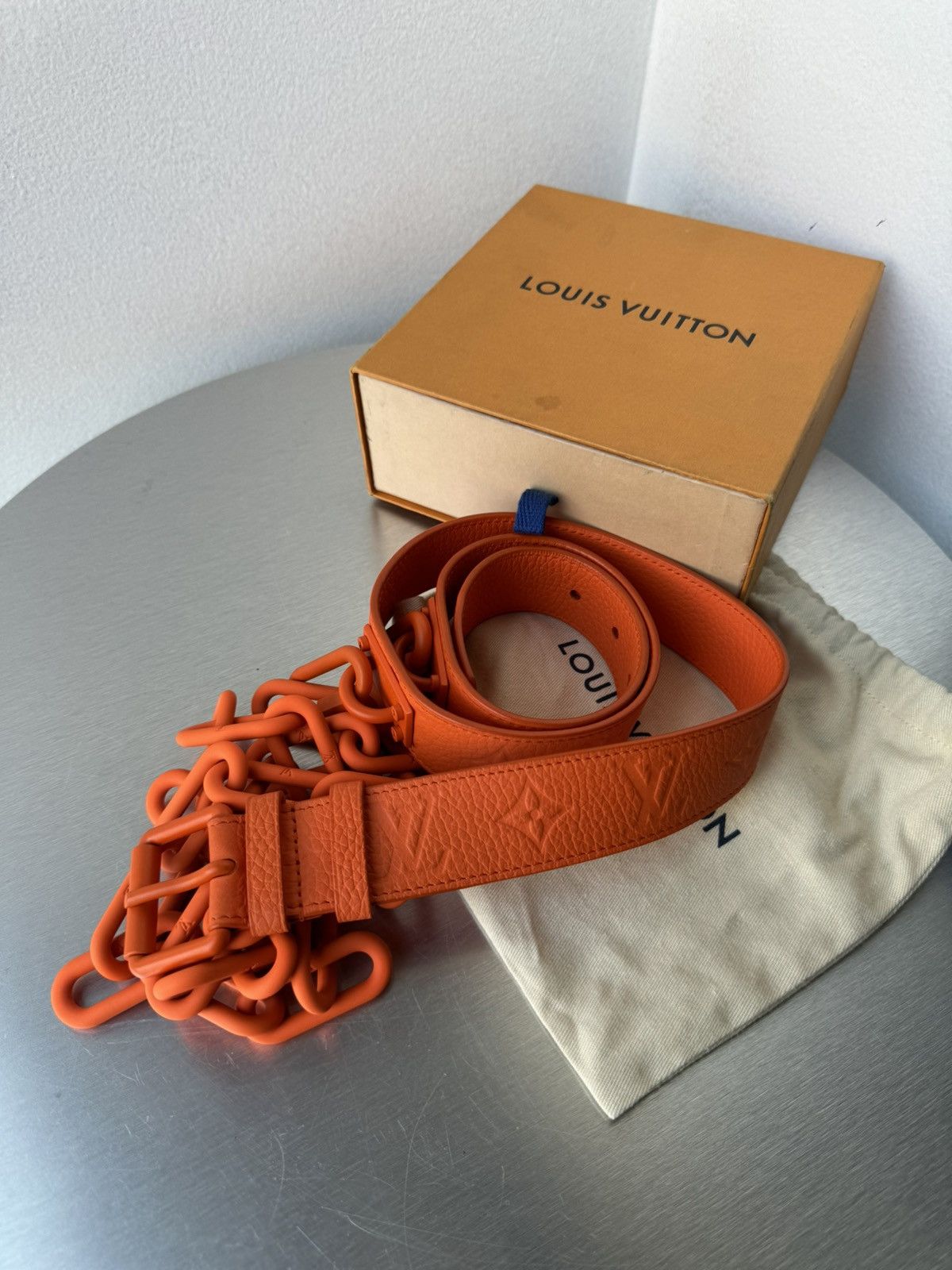 Louis Vuitton Virgil Abloh Orange Monogram Chain Belt New
