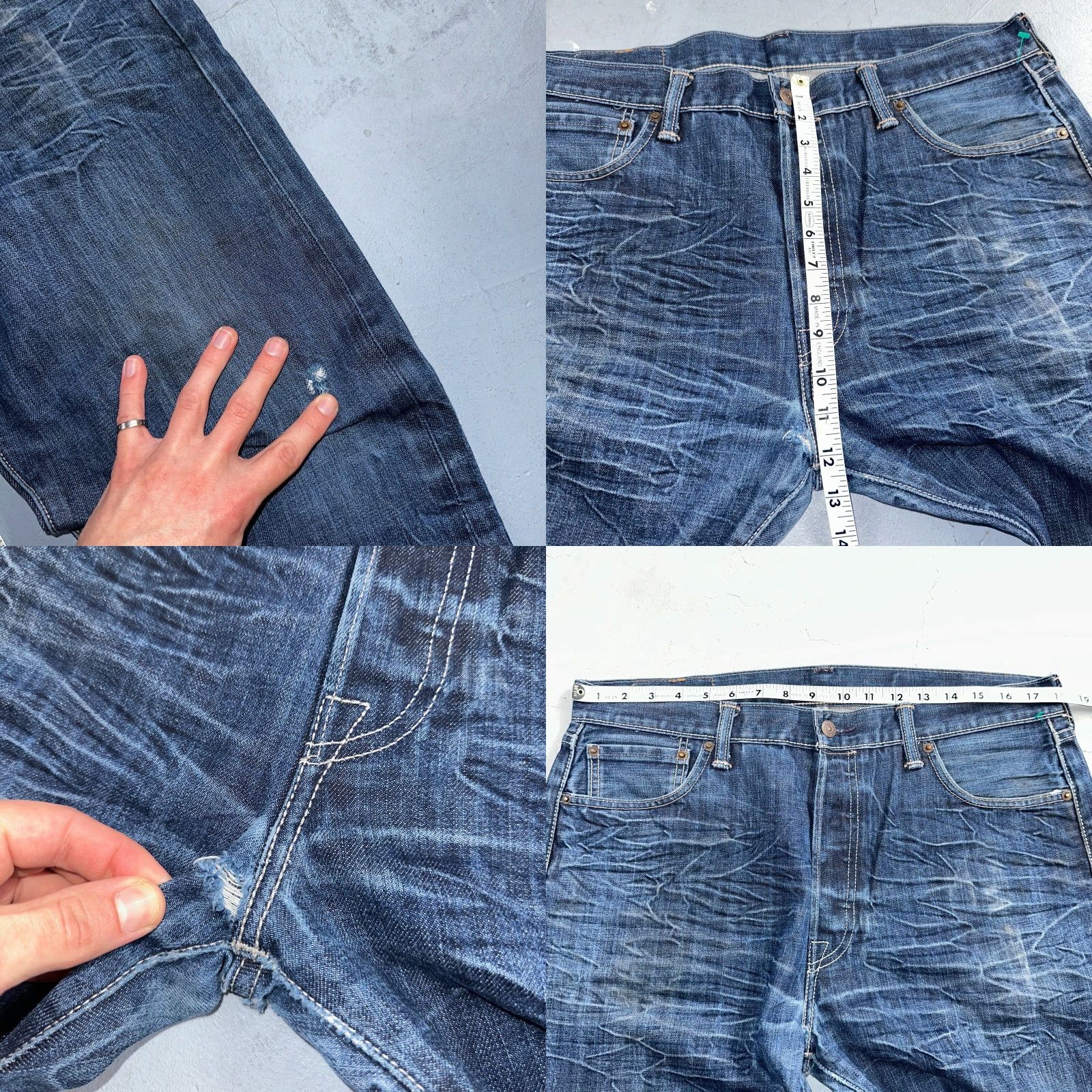 Levi's VINTAGE Levi's 501 Jeans Straight 90s Men 36x32 Blue Denim Cotton Button 32 Inseam VTG Wash Whiskers 501 Series Classic Mid Rise 36x32 Mens Size US 36 / EU 52 - 8 Thumbnail