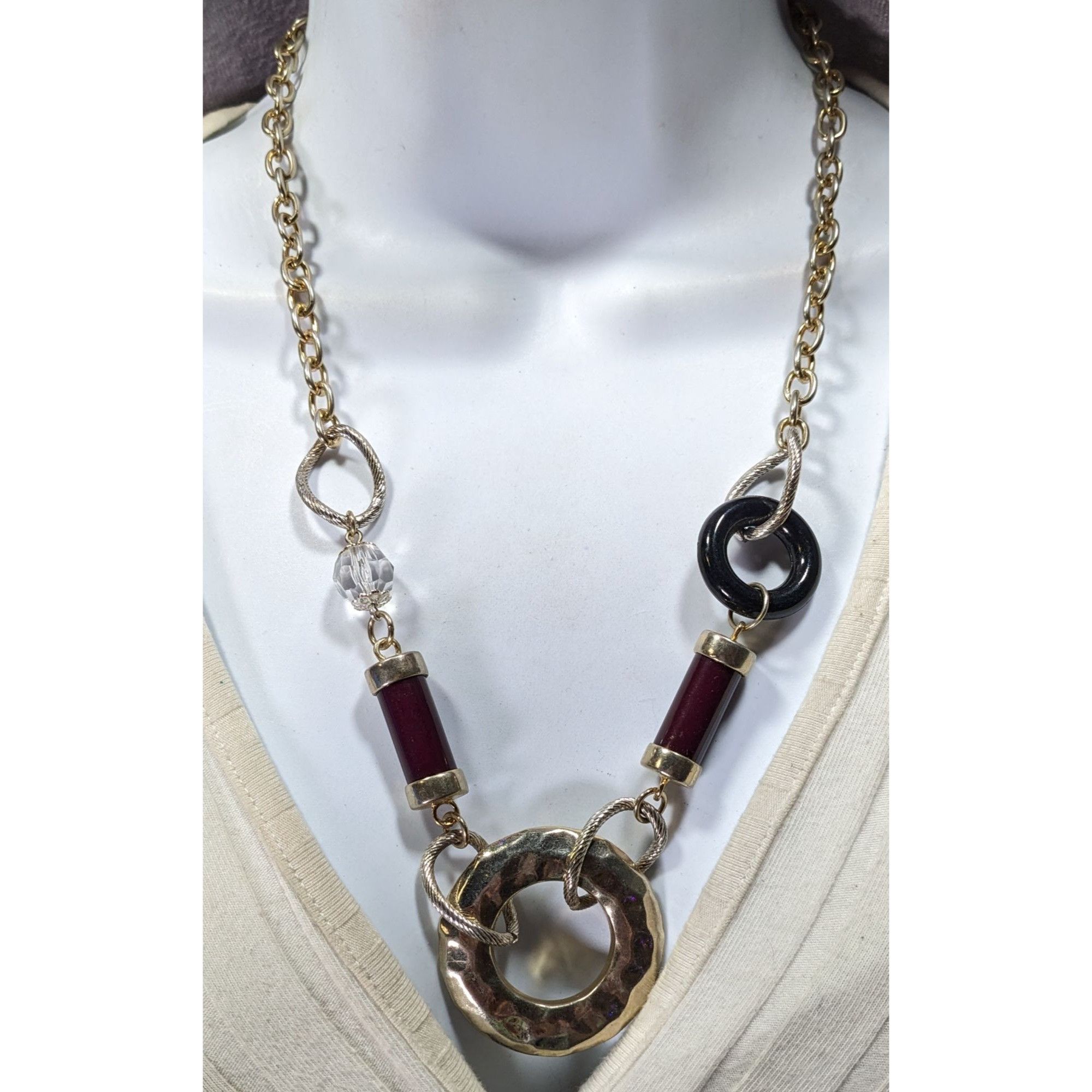 Other Abstract Chunky Brutalist Necklace With Hammered Circle Pend Size ONE SIZE - 4 Thumbnail