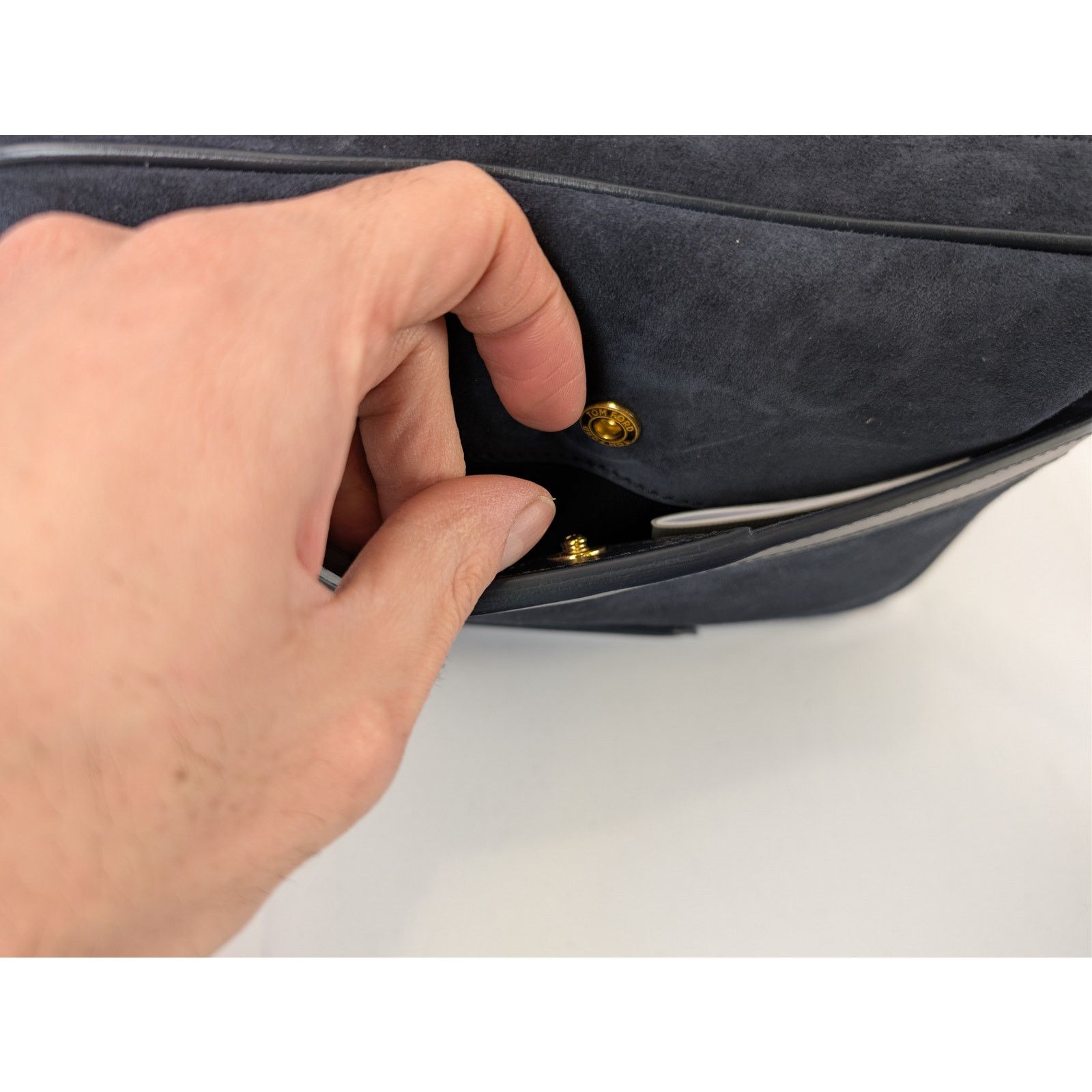 Tom Ford o1rshd1 Logo-Embossed Leather Messenger Bag in Navy Size ONE SIZE - 16 Thumbnail