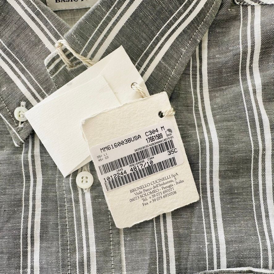 Brunello Cucinelli Brunello Cucinelli Linen Button Front Green Stripe Shirt M Size US M / EU 48-50 / 2 - 7 Thumbnail