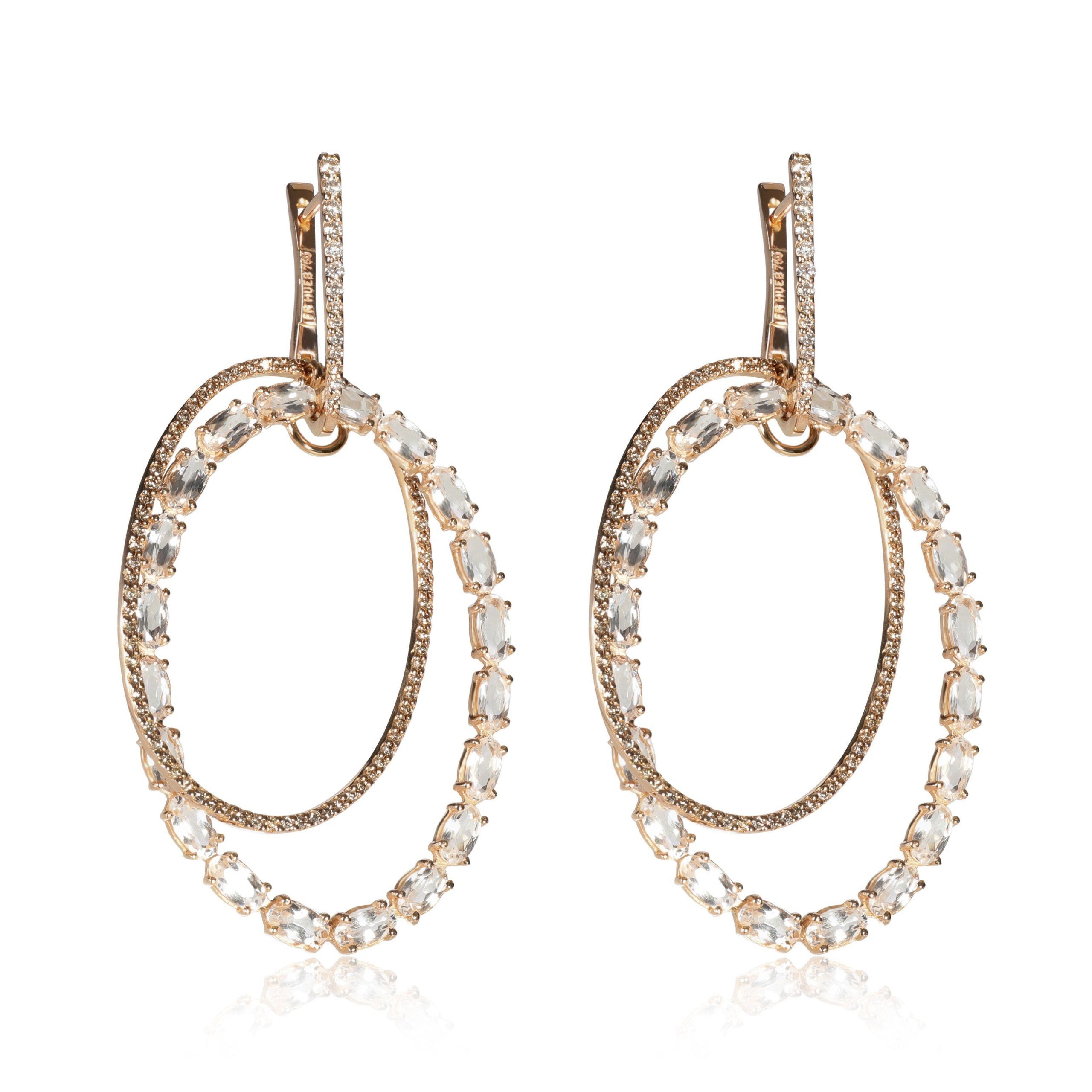 image of Hoop Earrings With Morganite, White And Champagne Diamonds In 18K Rose Gold, Women's