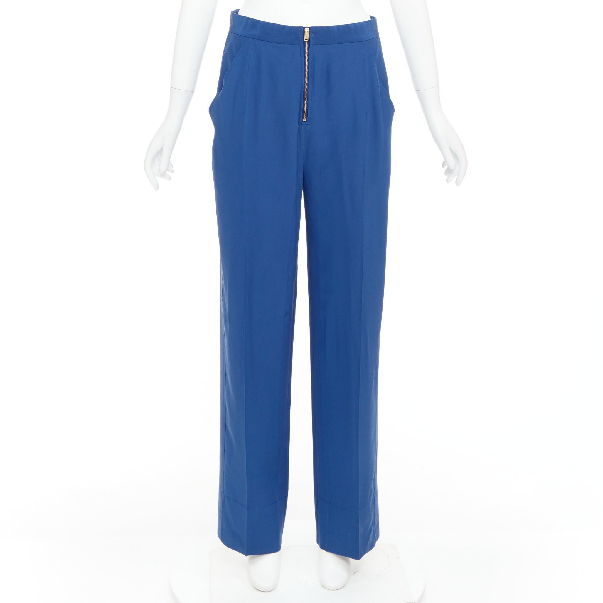Celine OLD CELINE Phoebe Philo French blue silky half zip tapered pants FR34 XS Size 26" / US 2 / IT 38 - 1 Thumbnail