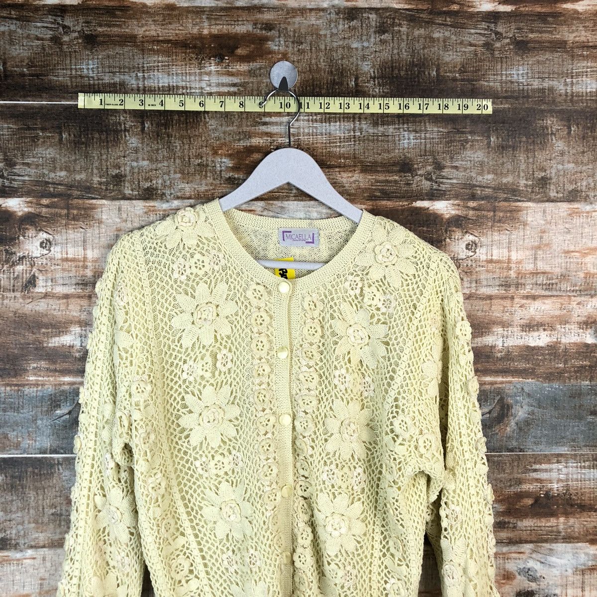 Japanese Brand Micaella Patterned crochet meshnet Cardigan Knitwear #A1343 Size M / US 6-8 / IT 42-44 - 2 Thumbnail