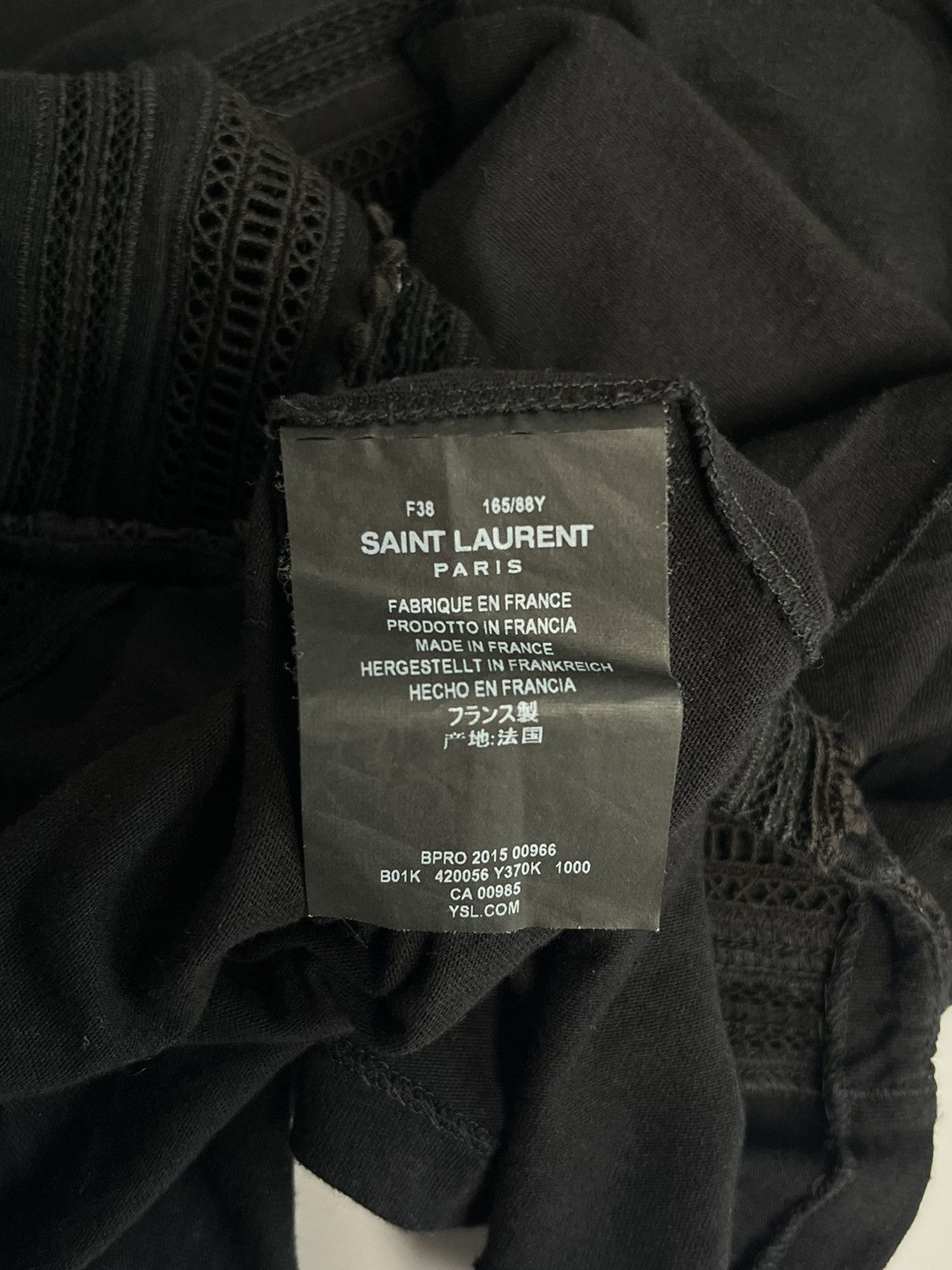 Saint Laurent Paris SS16 Saint Laurent Crochet & Lace Vertical Inserts Black Tee Size US XS / EU 42 / 0 - 6 Thumbnail