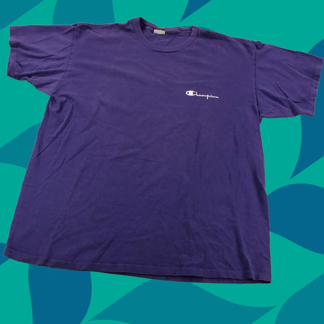 Champion VINTAGE Champion Chest logo spellout single stitch gym tee XL Purple Mens T-Shirt Short Sleeve Cotton Crew Neck 90s 00s Y2K Logo Print Size US XL / EU 56 / 4 - 1 Thumbnail