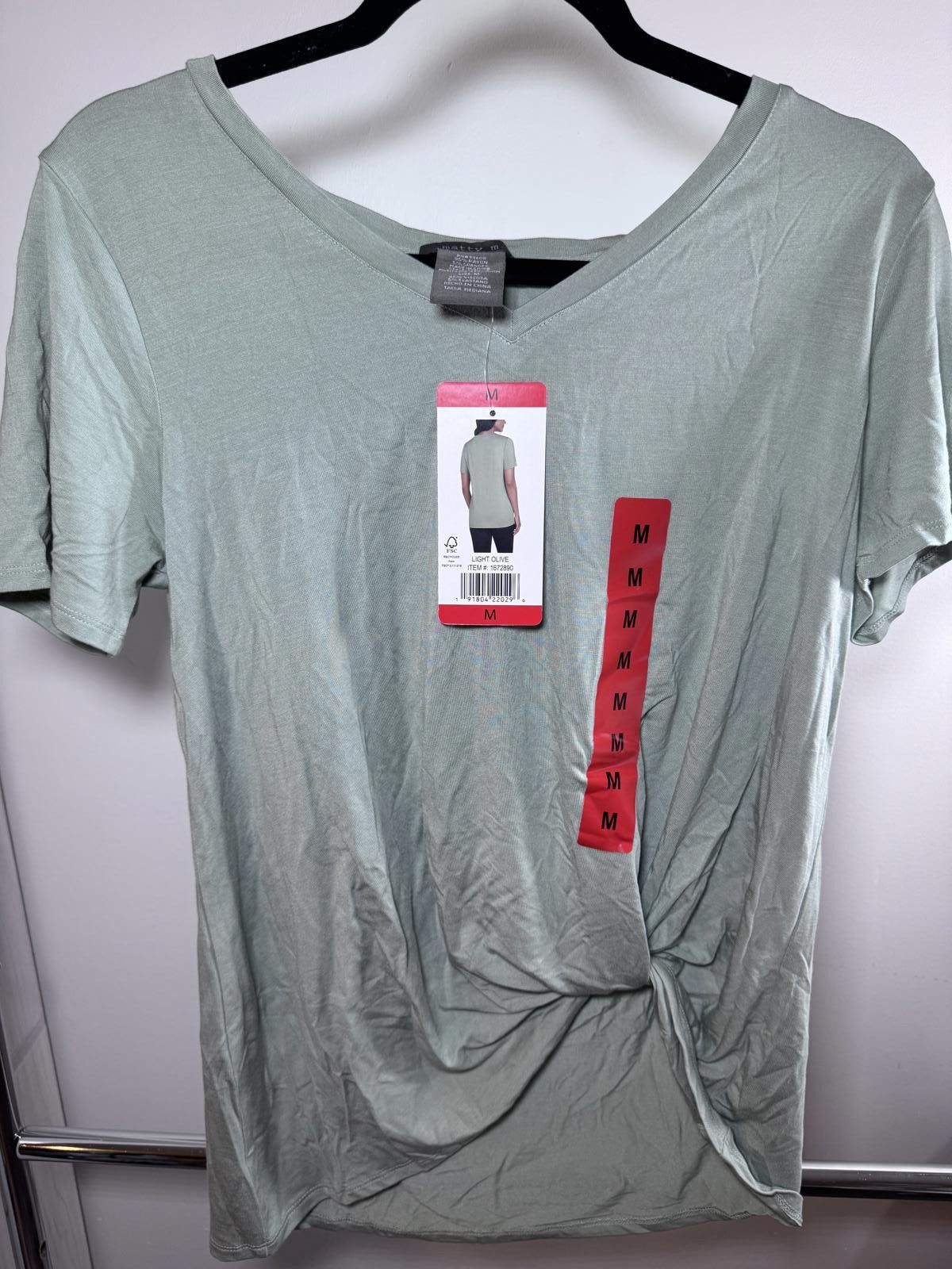 Designer Matty M Women's Light Olive Knotted Tee - Size M Size M / US 6-8 / IT 42-44 - 1 Thumbnail