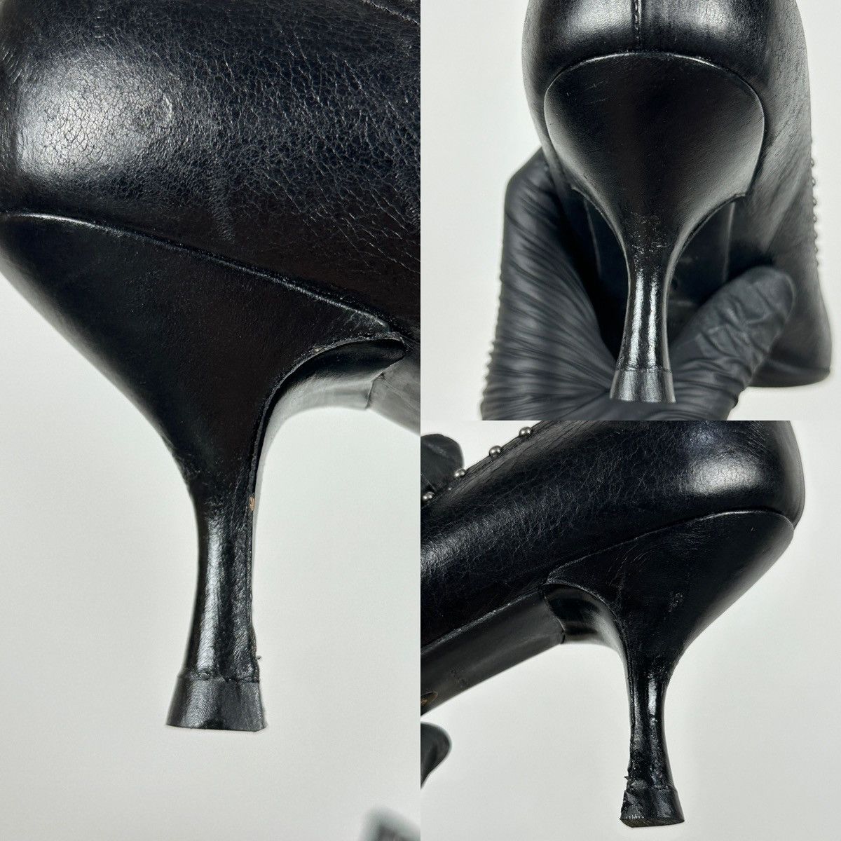 Prada Prada Black Leather Studded Bow Kitten Heels Pumps Size US 9 / IT 39 - 24 Thumbnail