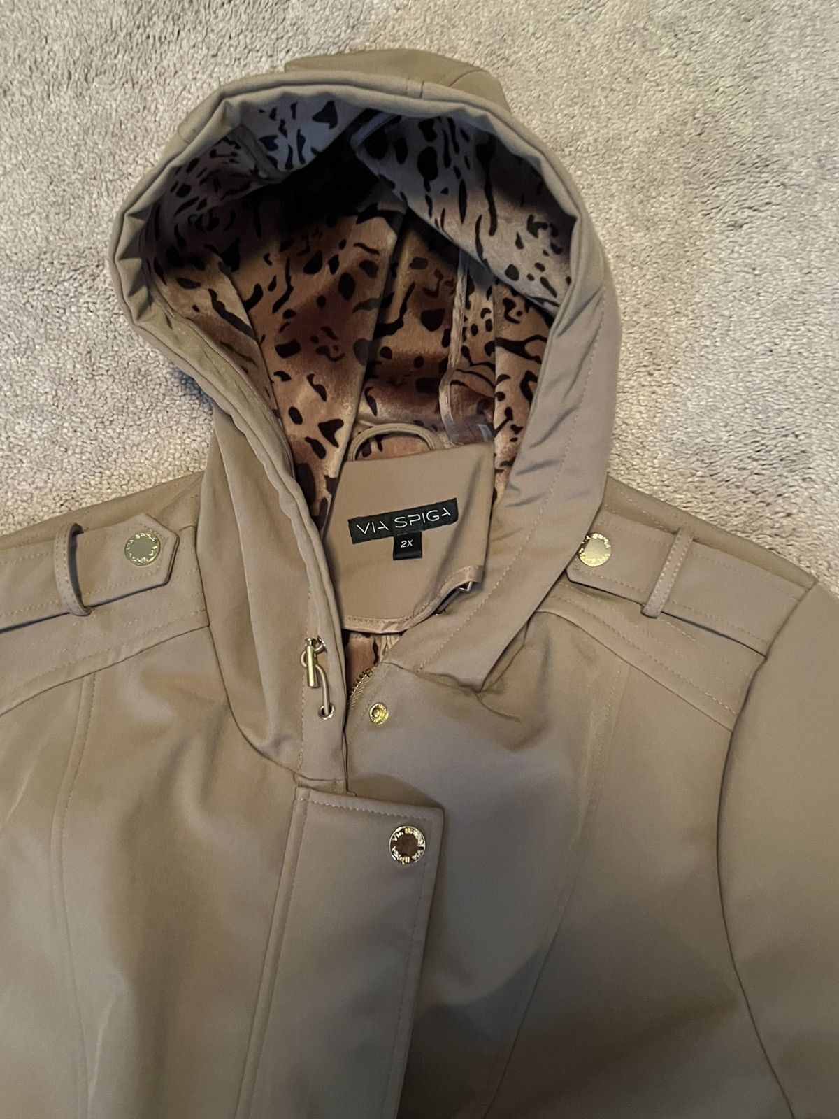 Other VIA SPIGA Hooded Trench Coat – Leopard Lined – Size 2X – NWT Size XXL / US 16-18 / IT 52-54 - 2 Thumbnail