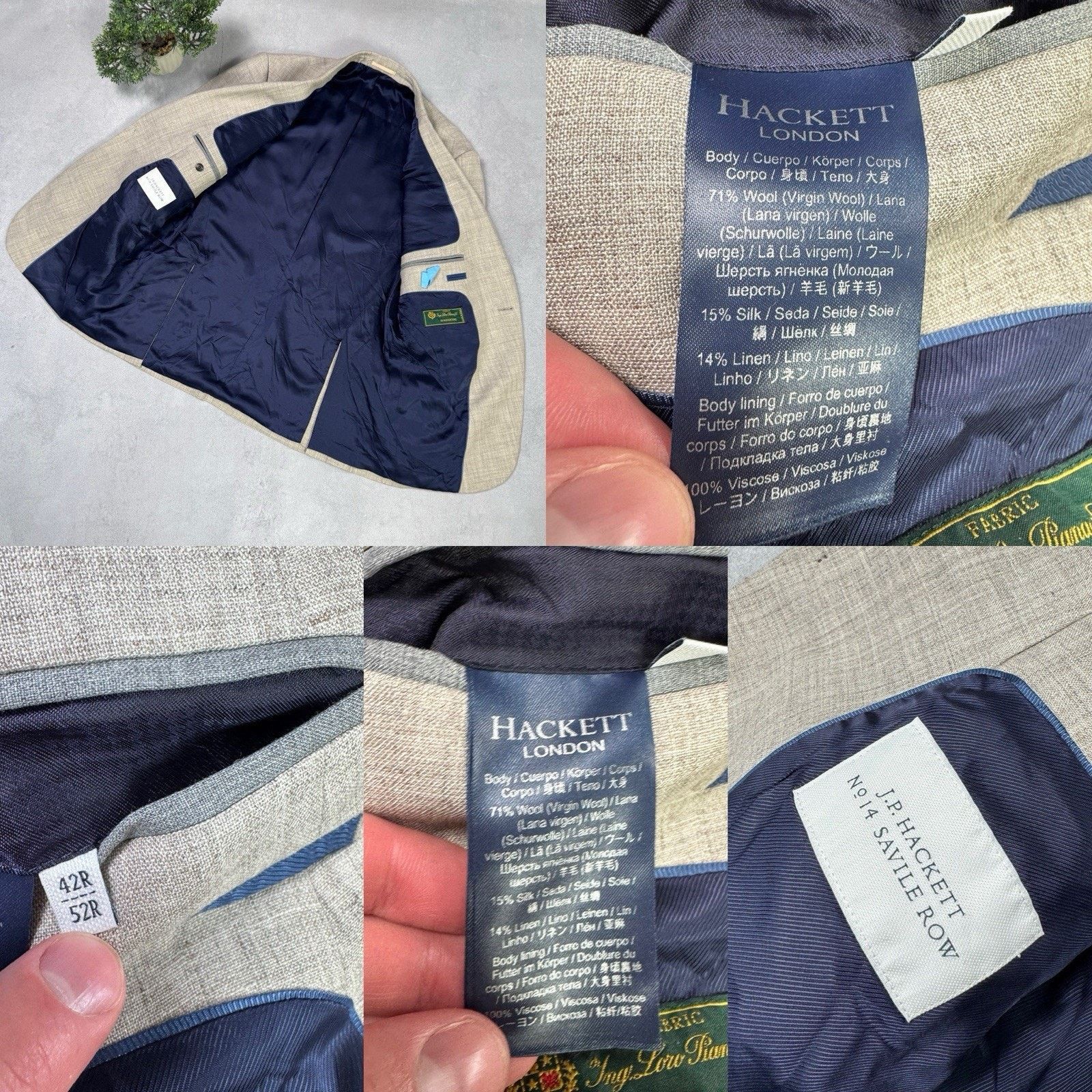 Hackett J.P. Hackett 14 Savile Raw Loro Piaba Ink Suit Men 42r/52r Size 42R - 20 Thumbnail