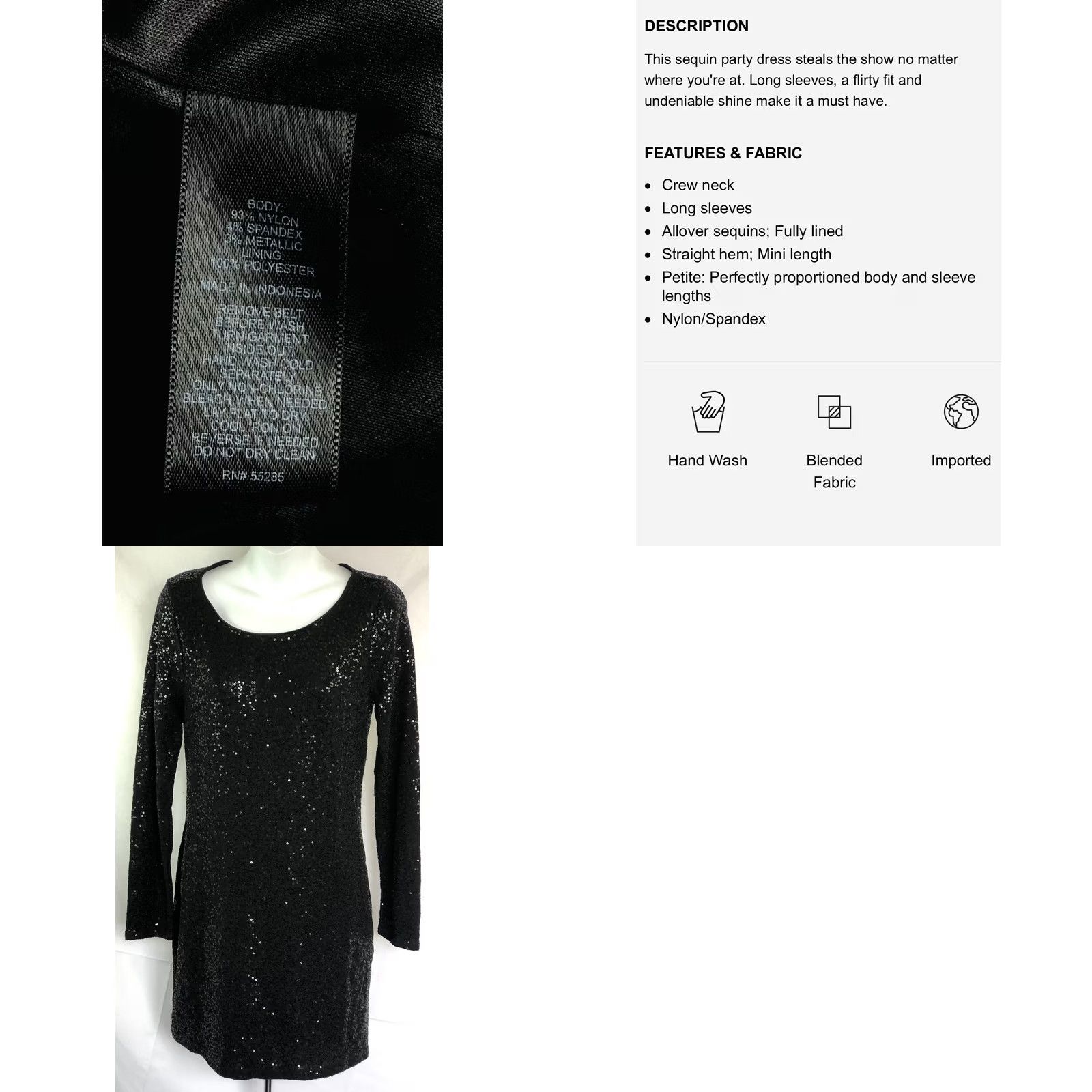 Express Express Mini Dress M Black Sequins Long Sleeves Cocktail Party Disco Club NWOT Size M / US 6-8 / IT 42-44 - 8 Thumbnail