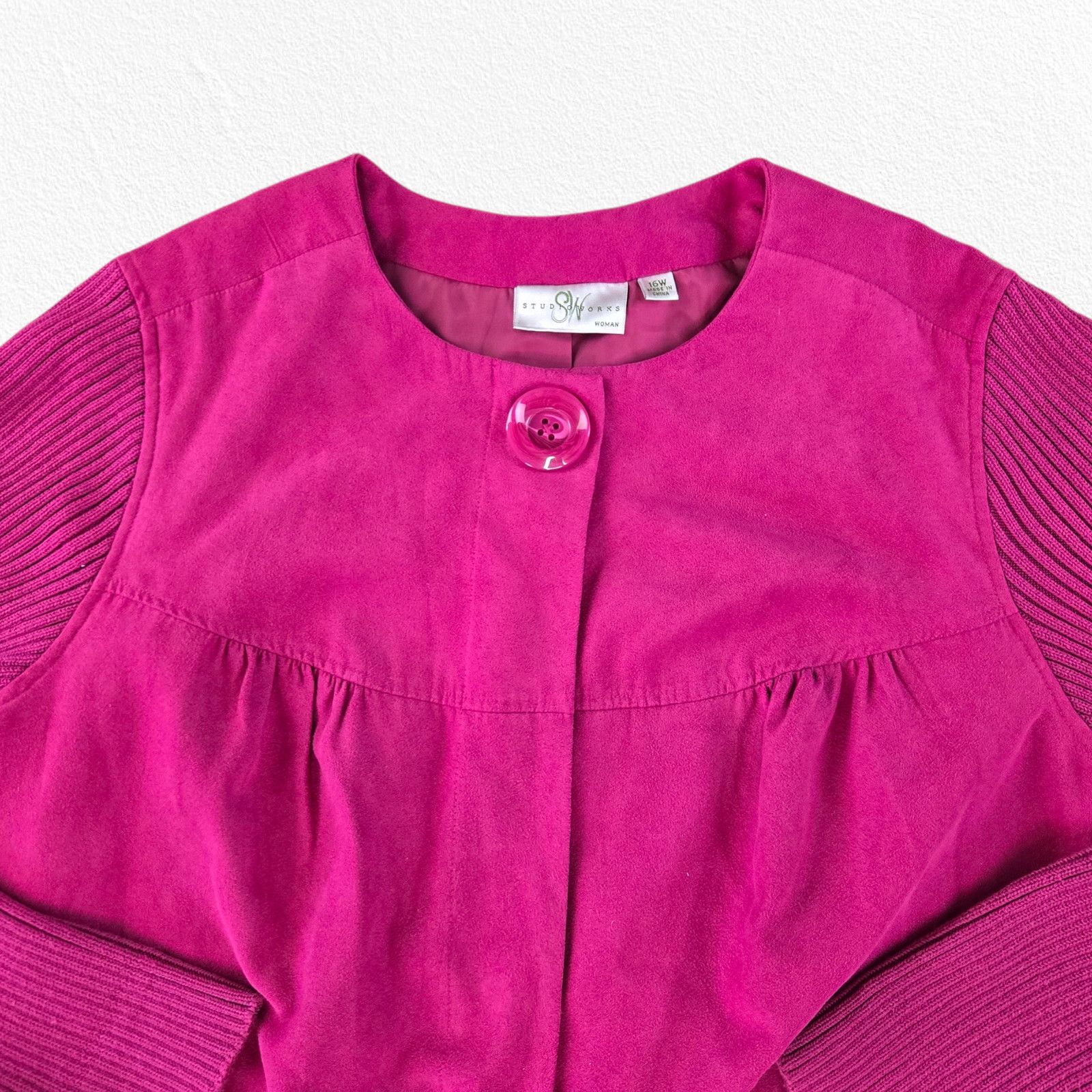 Vintage Y2K Magenta Pink Suede Knit Sleeve Jacket Size 16W Size XXL / US 16-18 / IT 52-54 - 3 Thumbnail