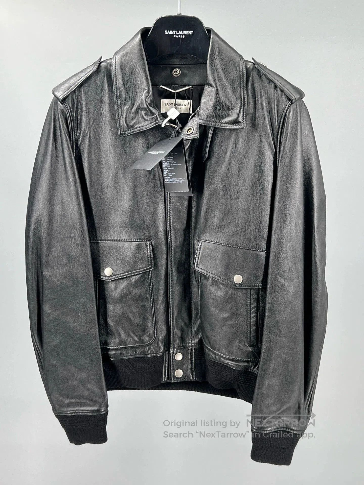Yves Saint Laurent ysl black leather jacket with removable collar. Size US M / EU 48-50 / 2 - 2 Thumbnail
