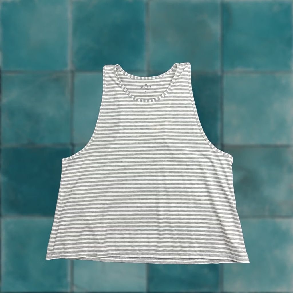 Athleta Athleta Tank Top Womens XL Gray White Striped Cropped Muscle Workout Shirt Size XL / US 12-14 / IT 48-50 - 1 Thumbnail
