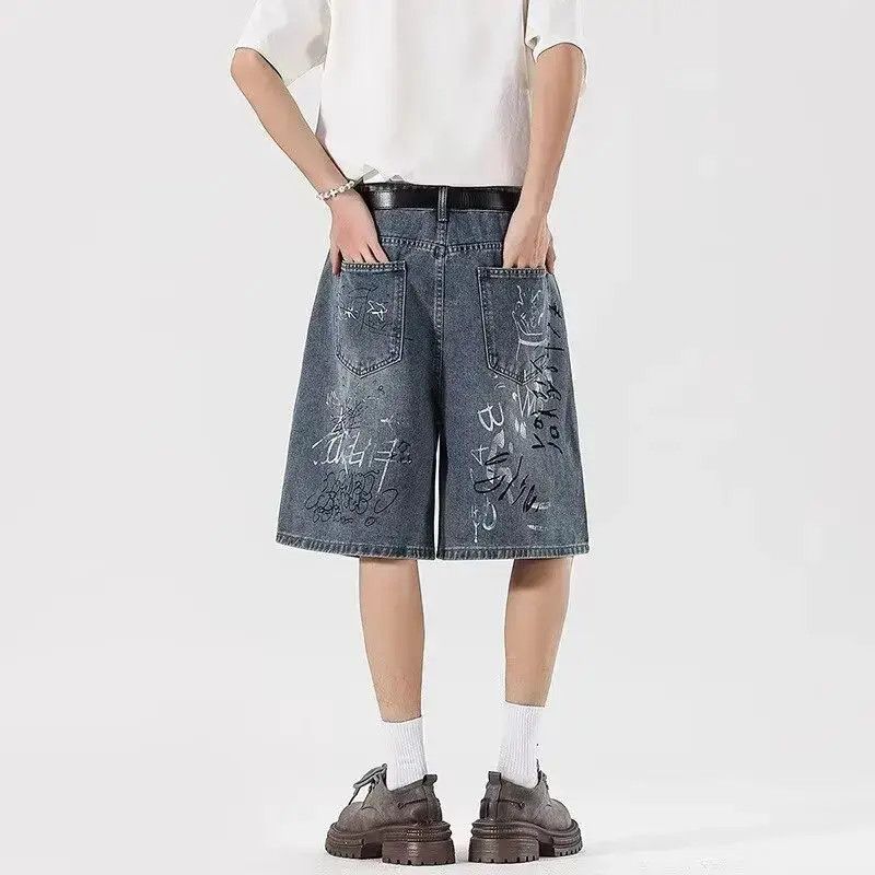 Japanese Brand Retro loose ripped graffiti denim shorts Size US 32 / EU 48 - 6 Thumbnail